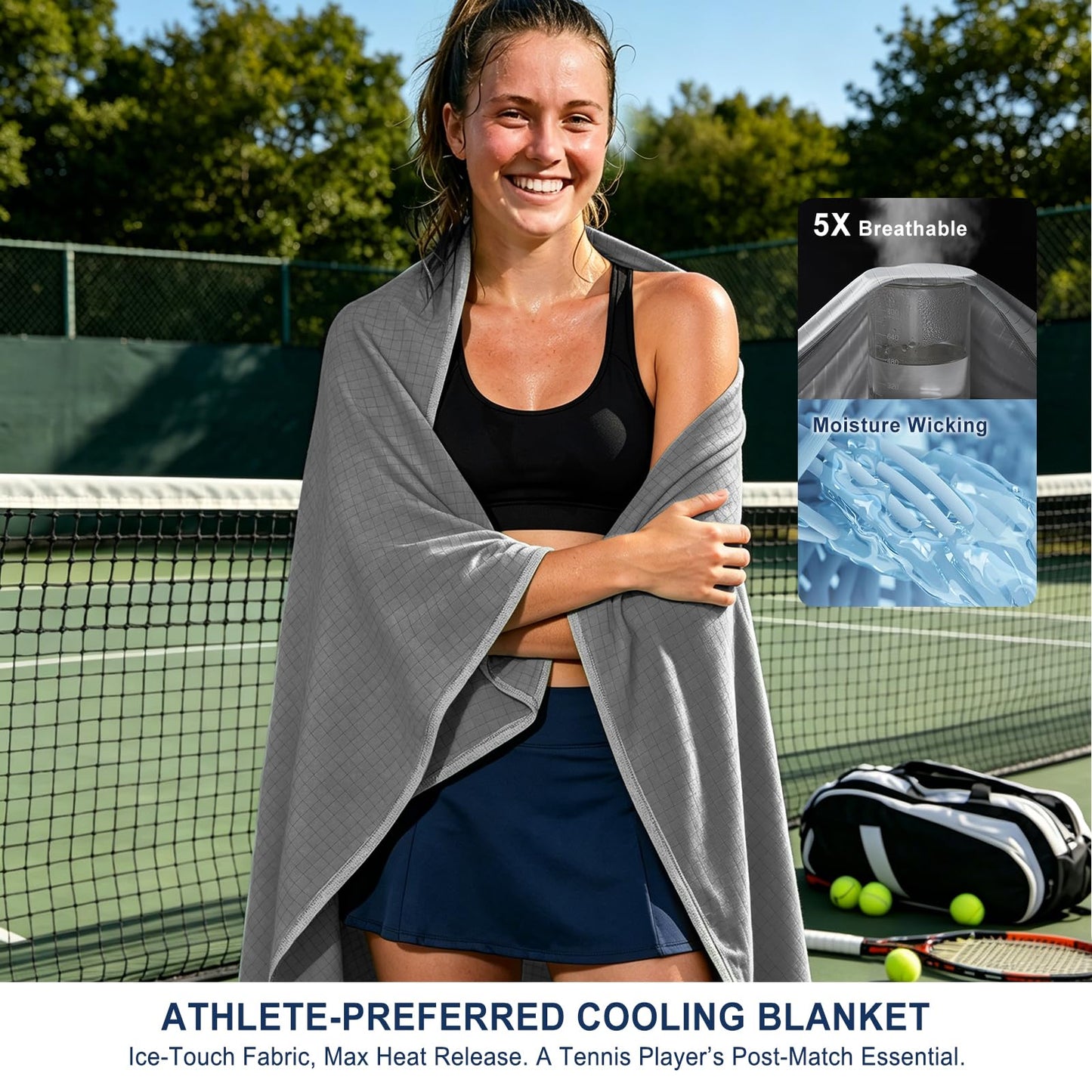 EMME Breathable Cooling Blankets Queen Size (90"x 90") for Hot Sleepers, Summer Bed Blanket, Thin Light Bedspread Coverlet for Night Sweats,Dark Grey Cold Blankets for Sleeping