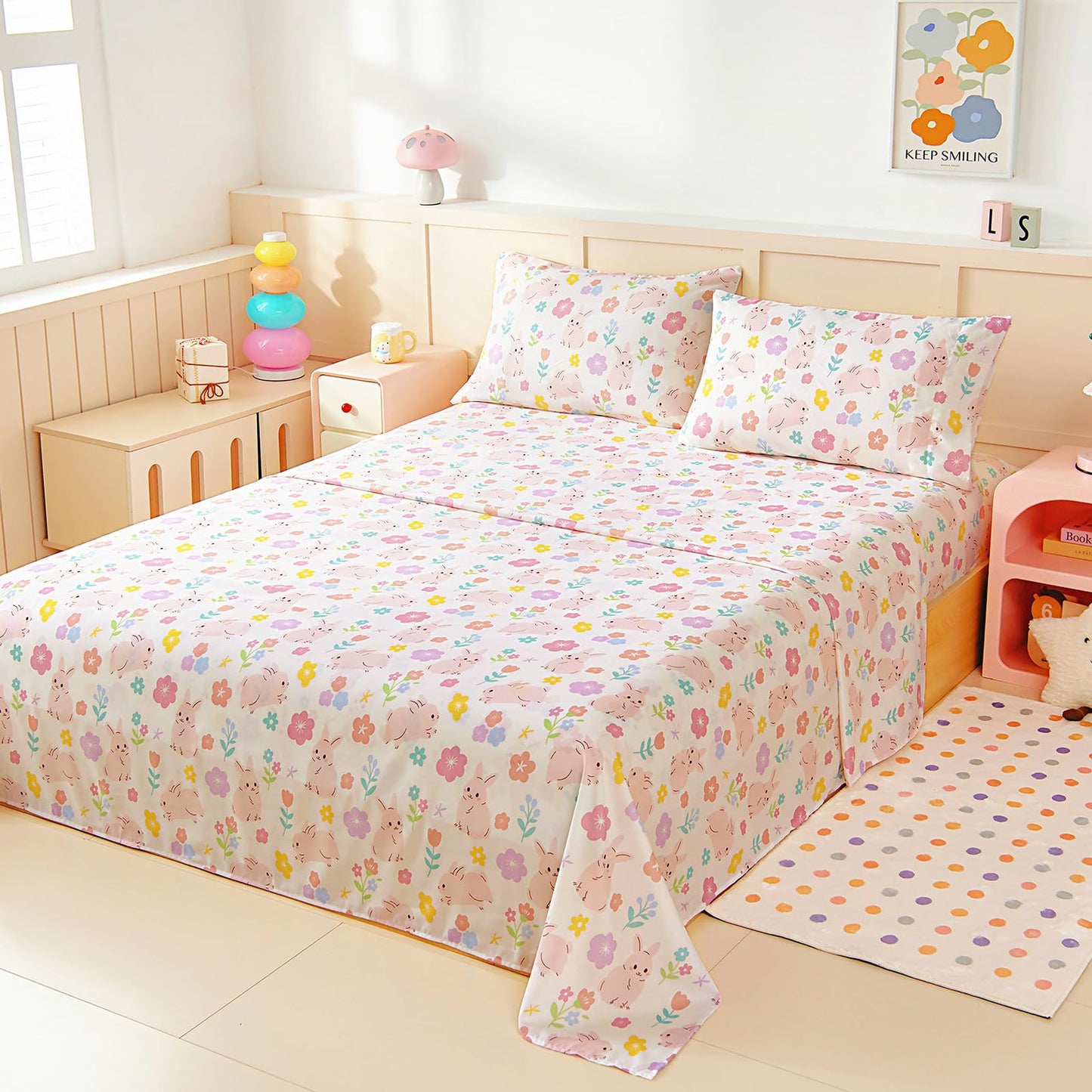 MCO Twin Sheets Set Kids, Soft Microfiber Bed Sheet Set for Boys Girls, 3 Pieces Breathable Twin Sheets Rabbit