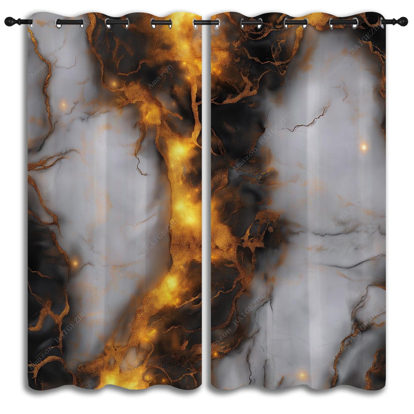 BAIGEZHU Black Gold Marble Boy Girls Blackout Curtains,Abstract Luxury Gold Glitter Veins Texture Modern Art, 2 Panel Grommet Thermal Insulated Drapes for Bedroom Living Kids Room Deco 42x45 inch