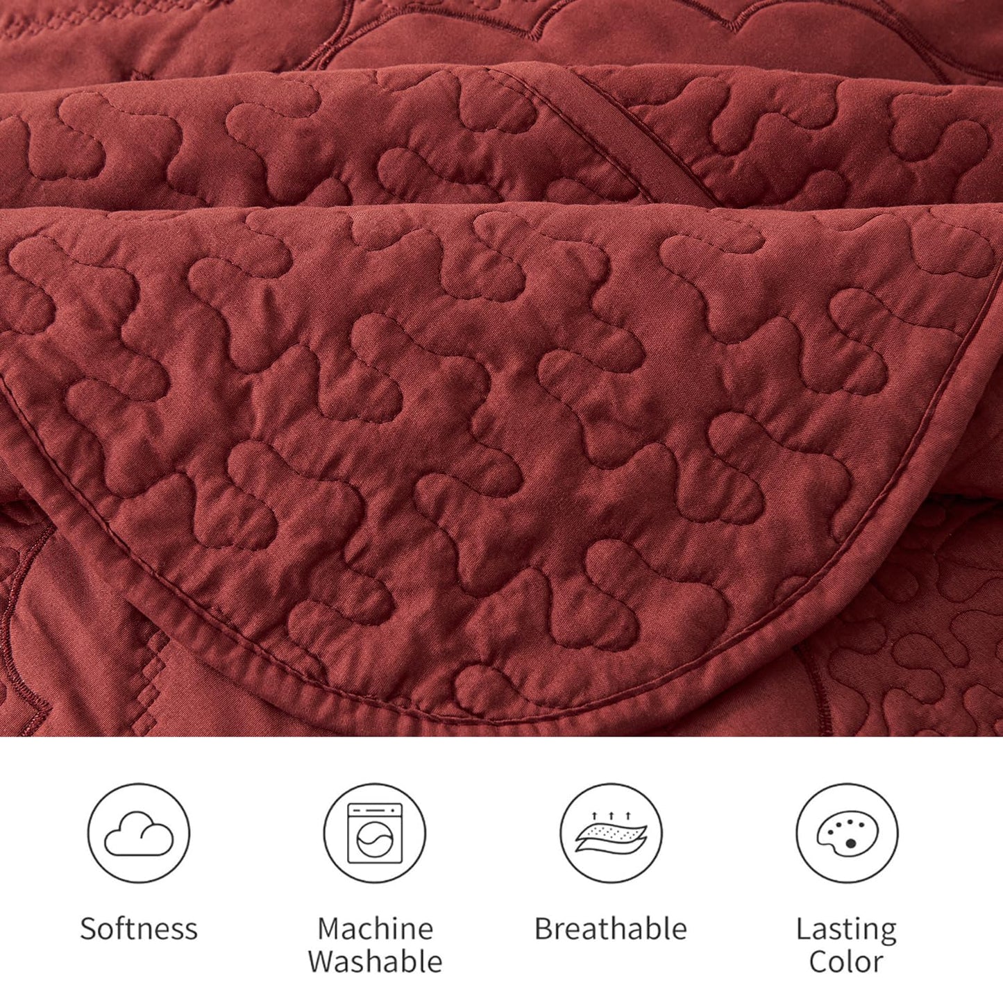 Cmfshape Floral Embroidery Quilt Set,3 Pieces Queen Quilt Bedding Set,Classic Diamond Pattern Quilts,Ultra Soft Lightweight Reversible Bedspread Coverlets for All Season(Burgundy,90"x90")