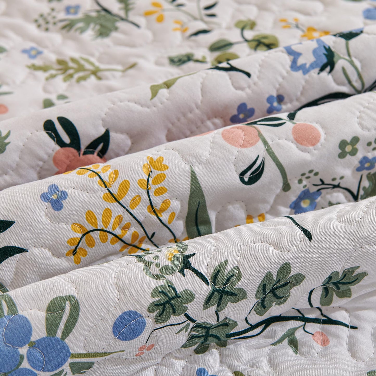 LEAONME 3-Piece Full Queen Size Quilt Set Lightweight Bedspread Coverlet 90''x98'' Garden Style Floral Printed Oversized Bedding Set with Shams for All Season