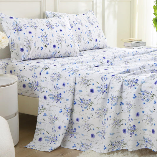 MUXHOMO Full Size 4 Piece Sheet Set, Soft & Breathable Sheet Set for Bedroom with Deep Pocket Up to 16", Wrinkle-Free & Cooling Bed Sheet with Flat Sheet, Fitted Sheet & Pillowcases - Indigo Mystical
