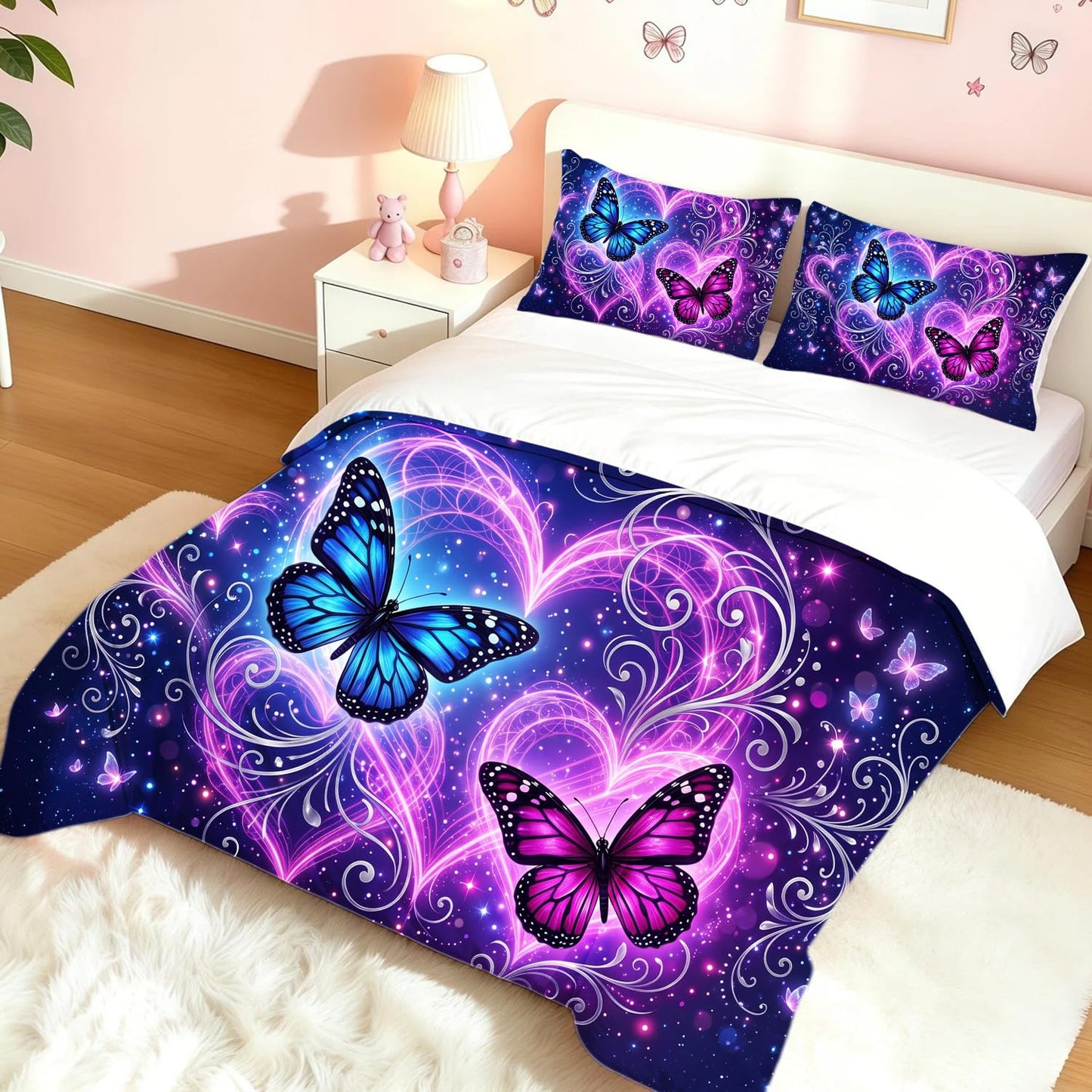 DJNEAR Purple Butterfly Comforter Sets Queen Bedding Set for Girls Women