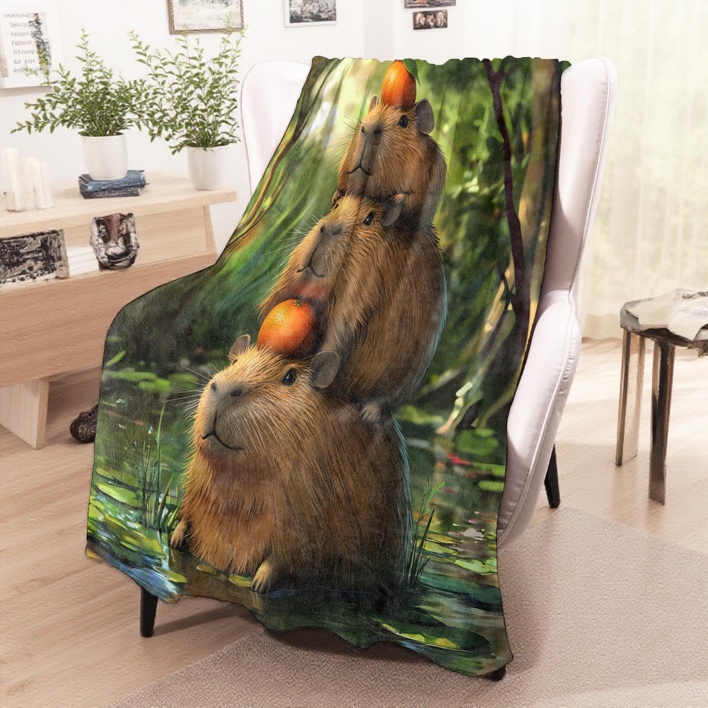 wyxdwh Stacked Capybaras Blanket, Cozy Flannel Cute Capybara and Oranges Throw Blanket for Couch Outdoor, Plush Soft Lightweight Travel Blankets for Bed Decor and Gifts, for Women Kids 50"x60"