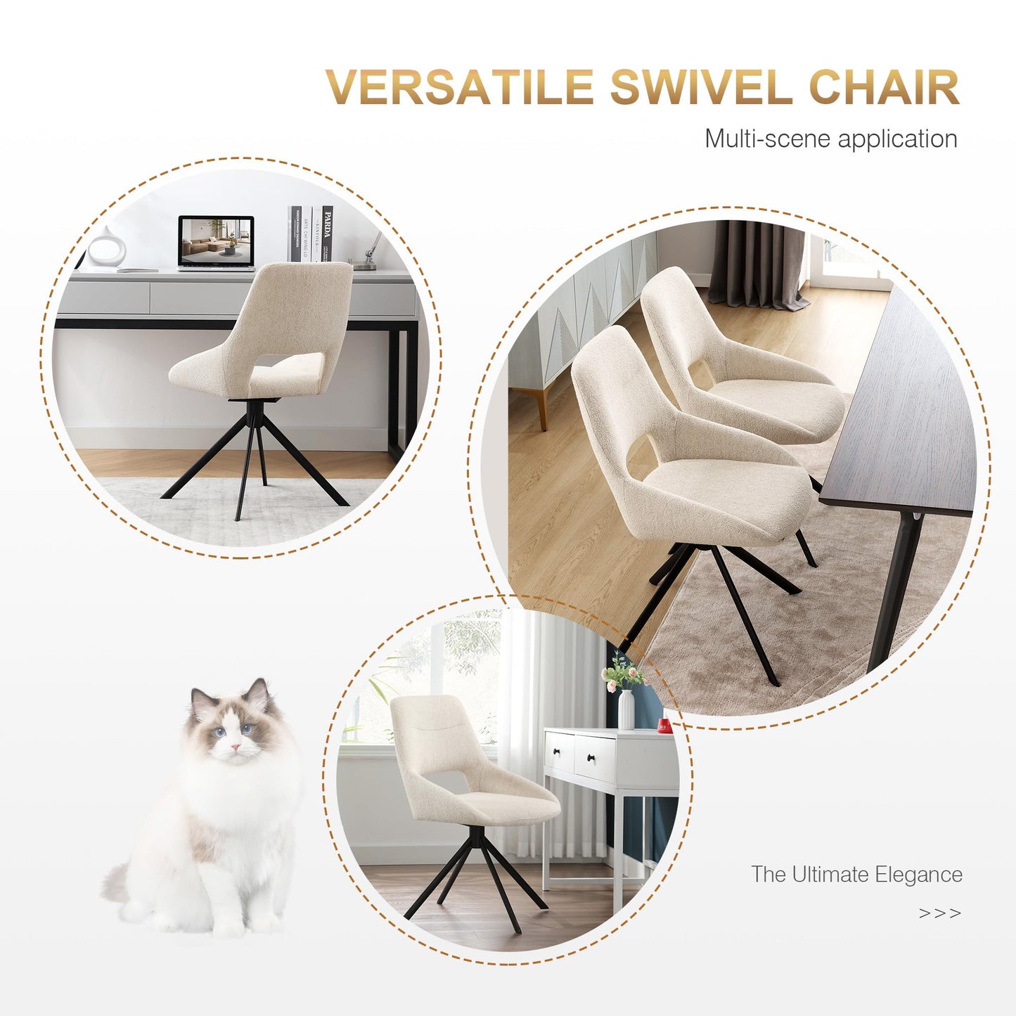 Zesthouse Swivel Desk Chair No Wheels, Modern Linen Fabric Vanity Chair with Hollow Back, Armless Upholstered Home Office Chair for Girls Women, Ergonomic Computer Chair for Home Office, Beige