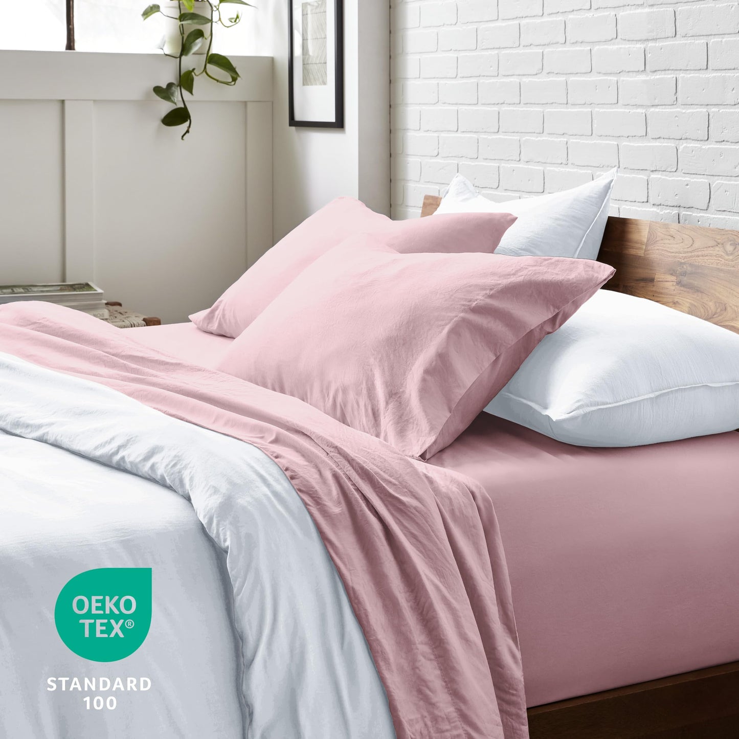 Bare Home Queen Sheet Set - Luxury 1800 Ultra-Soft Stonewashed Microfiber - Brushed - Deep Pockets - Easy Fit - Breathable Bedding - Sheet Sets & Pillowcases (Queen, Dusty Pink)