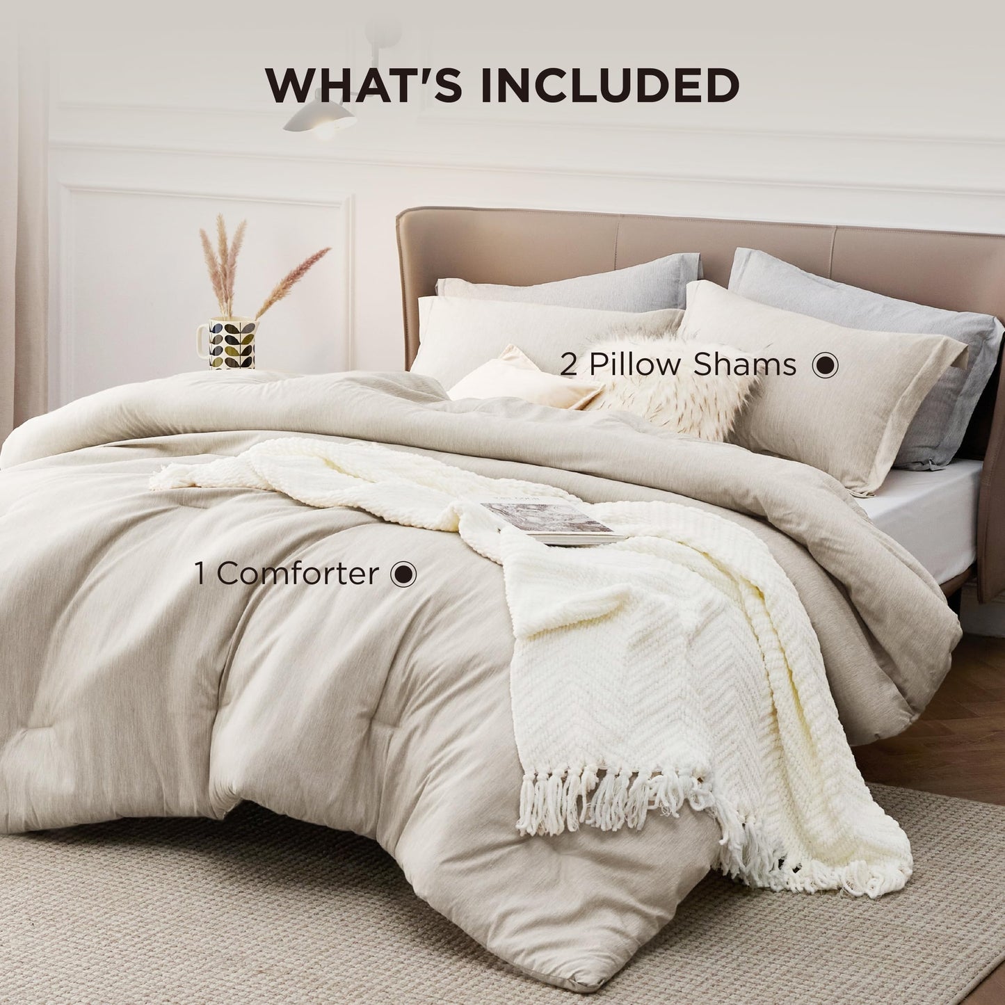 Bedsure Oversized King Comforter Set - Beige Soft Bedding for All Seasons, Cationic Dyed Bed Set, 3 Pieces, 1 Oversized King Size Comforter (120"x98") and 2 Pillow Shams (20"x36"+2")