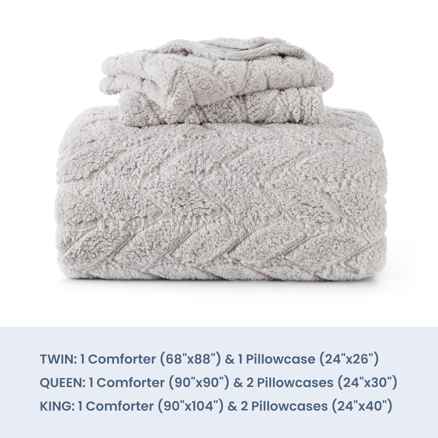 Berkshire Sherpa & Velvetloft Comforter Set Full/Queen, Luxuriously Warm Fleece Reversible Microfiber Plush Bedding Set with 1 Comforter(90"x90") and 2 Pillow Shams(24"x30"), Wisp Grey