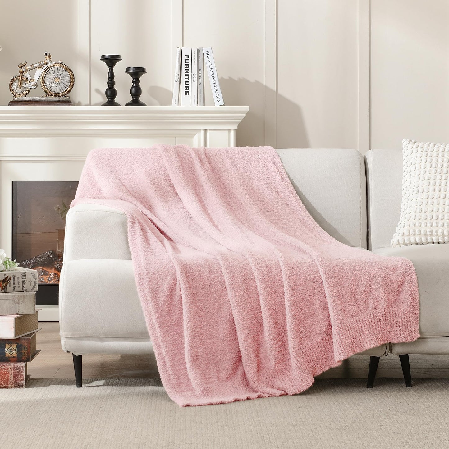 JOOJA Light Pink Throw Blanket, Soft Fluffy Fuzzy Knit Blanket for Couch Bed Sofa, Cozy Plush Warm Blanket for Bedroom Living Room, Spring Home Decor, 50x60 Inches