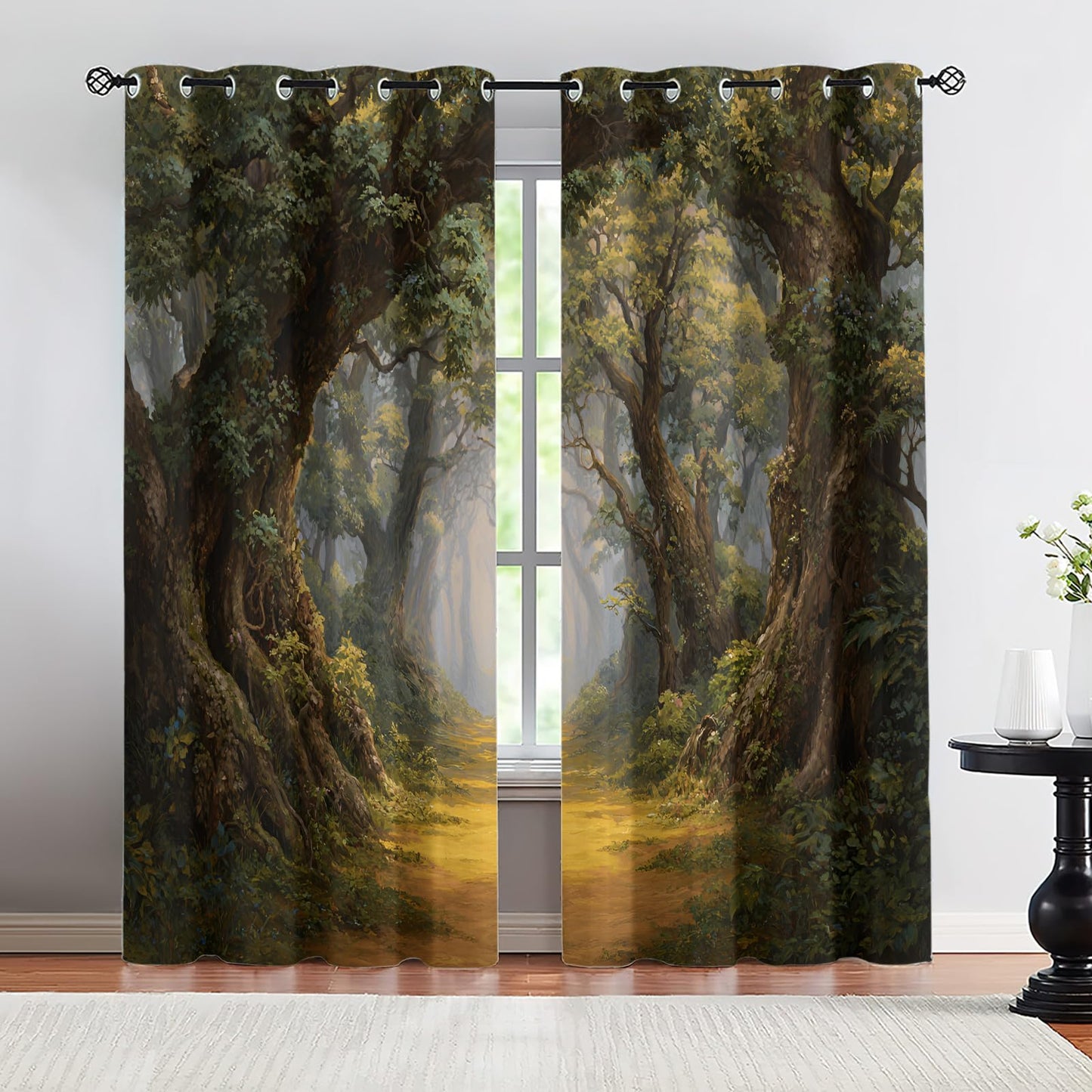 JAXIUOF Forest Blackout Curtains for Bedroom, Jungle Curtains 63 Inch Long 2 Panels Woodland Drapes, Grommet Top Window Treatments for Living Room Kitchen Decor