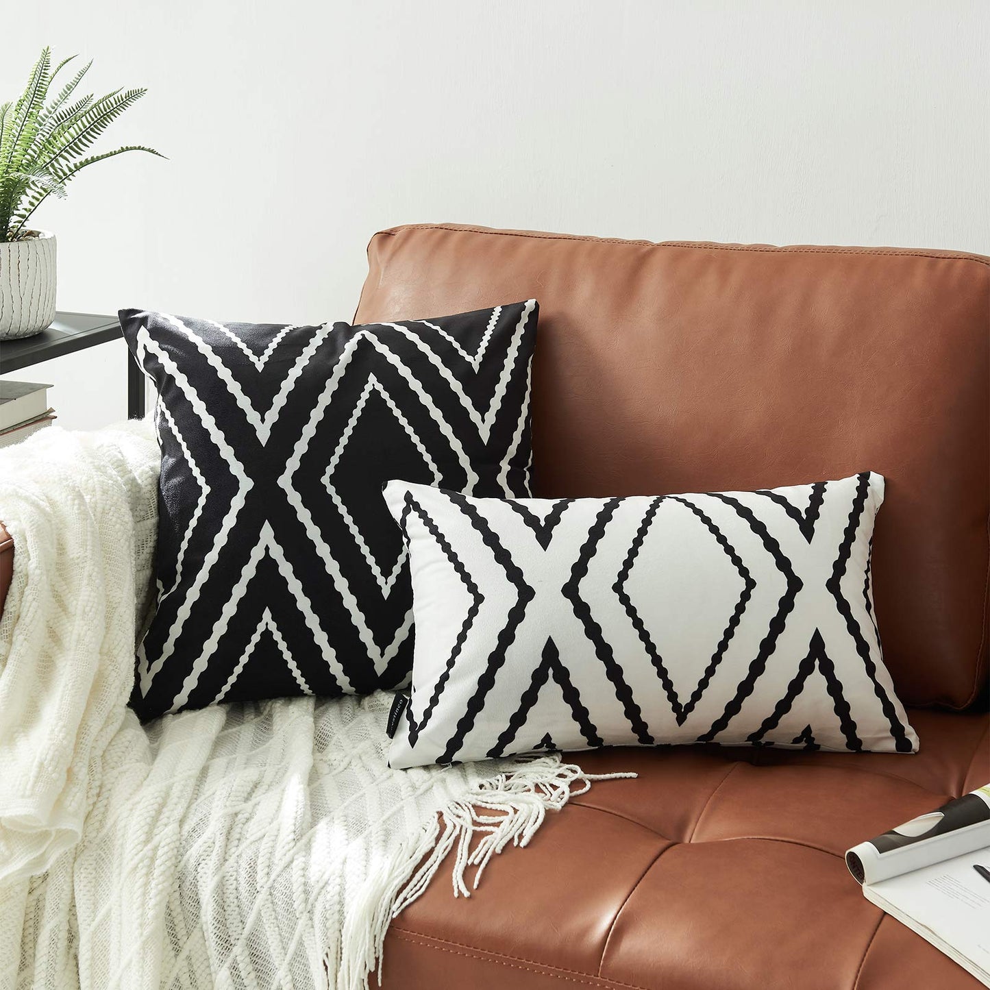 Nestinco Set of 2 Black Pillow Covers 18 x 18 inches Boho Aztec Polyester Blend Square Decorative Throw Pillow Covers for Sofa Couch Bed Decor