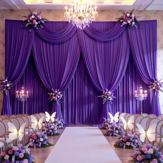 50ftx12ft Purple Backdrop Curtains for Wedding-Wrinkle Free Backdrops Curtain Drapes Fabric Decorations Photo Back Drop Cloth for Baby Shower Photography Stage Reception 10Panels 12ft(H) x 5ft(W)