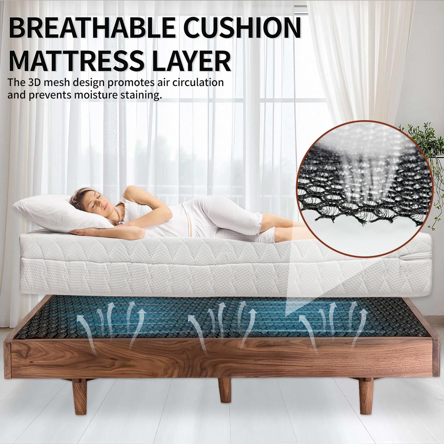 RV Mattress Underlay, 80 X 60 inch 3D Air Meshfiber Under Mattress Ventilation, RV Queen Mattress Pad for RV Bed, Campers, Boats
