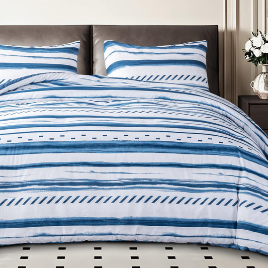 ALPHA HOME Comforter Set King Size, Nautical Style All Season Bedding Set, Comfortable Fluffy Comforter Set with 100% Cotton Fabric (1 Comforter, 2 Pillowcases)