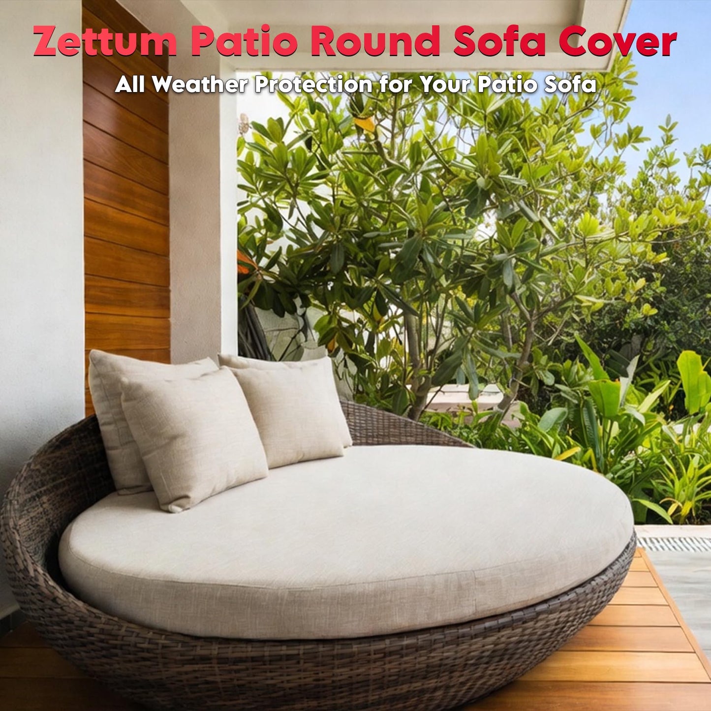 Zettum Outdoor Daybed Cover 88 Inch - 600D Patio Round Sofa Cover Heavy Duty & Waterproof, All Weather Protection Outdoor Furniture Covers for Canopy Daybed Sofa, 88" Dia x 35"/18" H