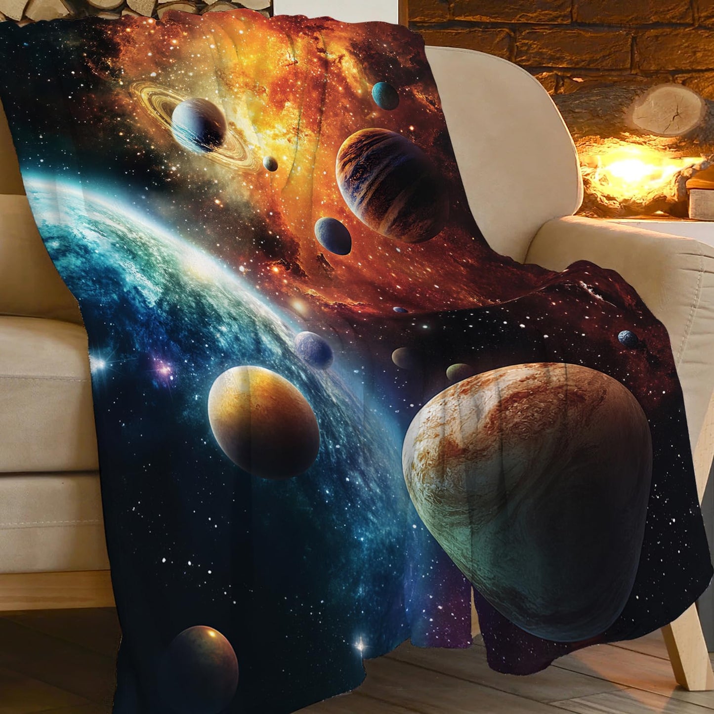 Space Blanket, Galaxy Throw Blanket, Space Gifts, Solar Blankets, Galaxy Stuff Fleece Flannel Plush for Women Men Boys Girls Lovers Adults Soft Bedding for Sofa Bed Office Home Decor 40"X50"