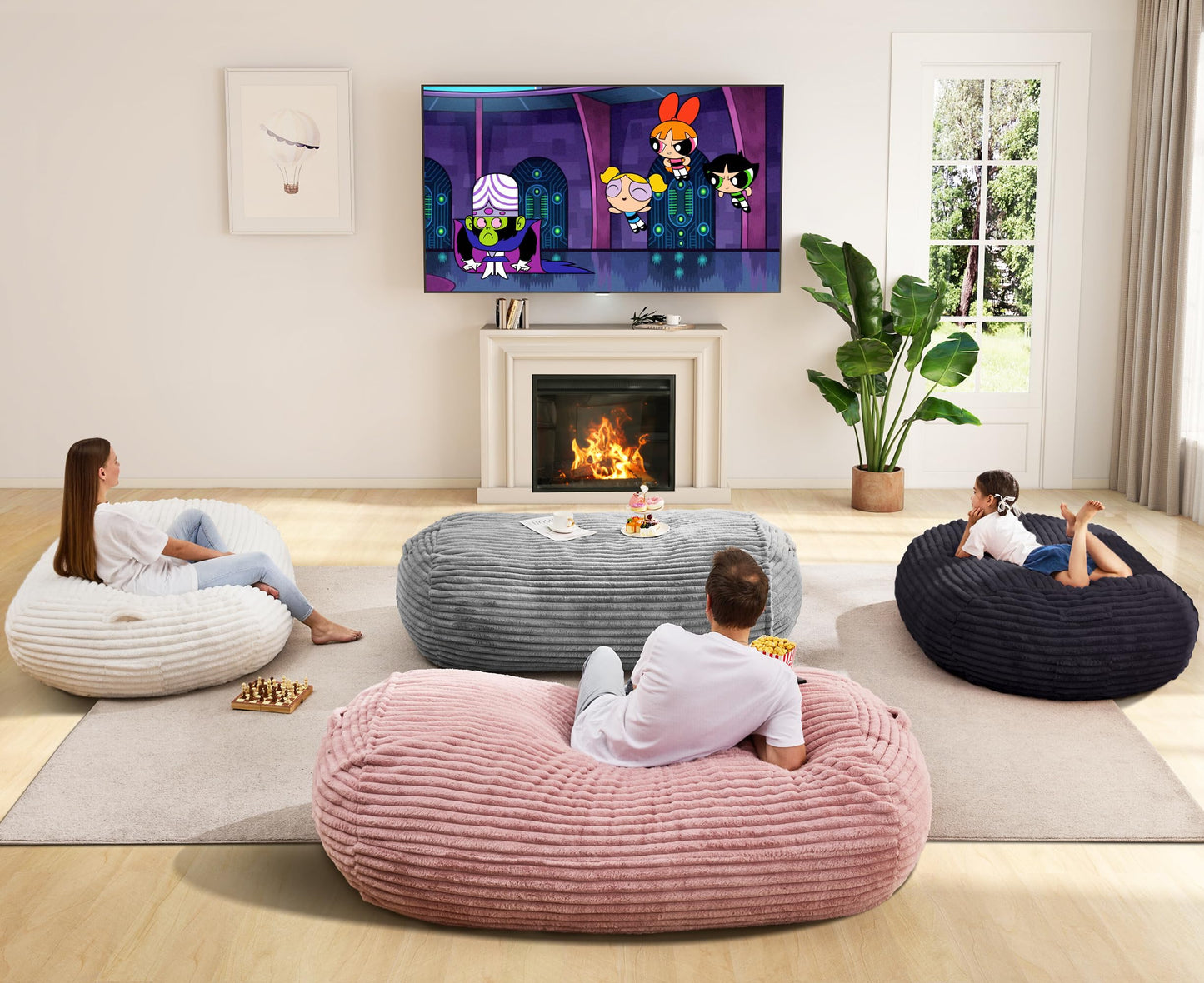 Hobestluk 6FT Bean Bag Chairs Adult Bean Bag with Portable Handle Comfy Large Bean Bag Lounge Chair with Removable Cover for Living Room Bedroom (Stripe Dark Grey, 6FT)