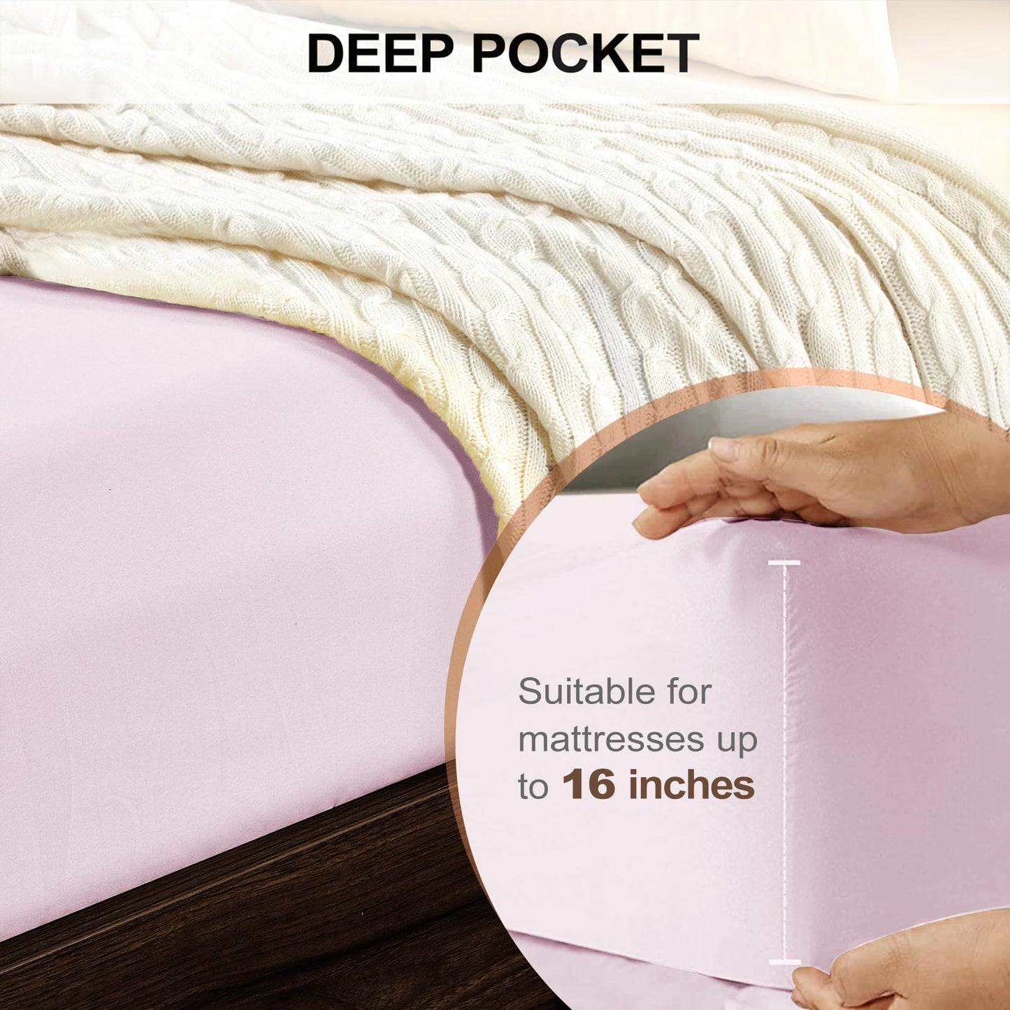 FreshCulture Queen Fitted Sheet - Hotel Quality, Ultra Soft & Breathable Brushed Microfiber, Deep Pocket, Cooling Fitted Sheets for Queen Size Bed (Light Pink)