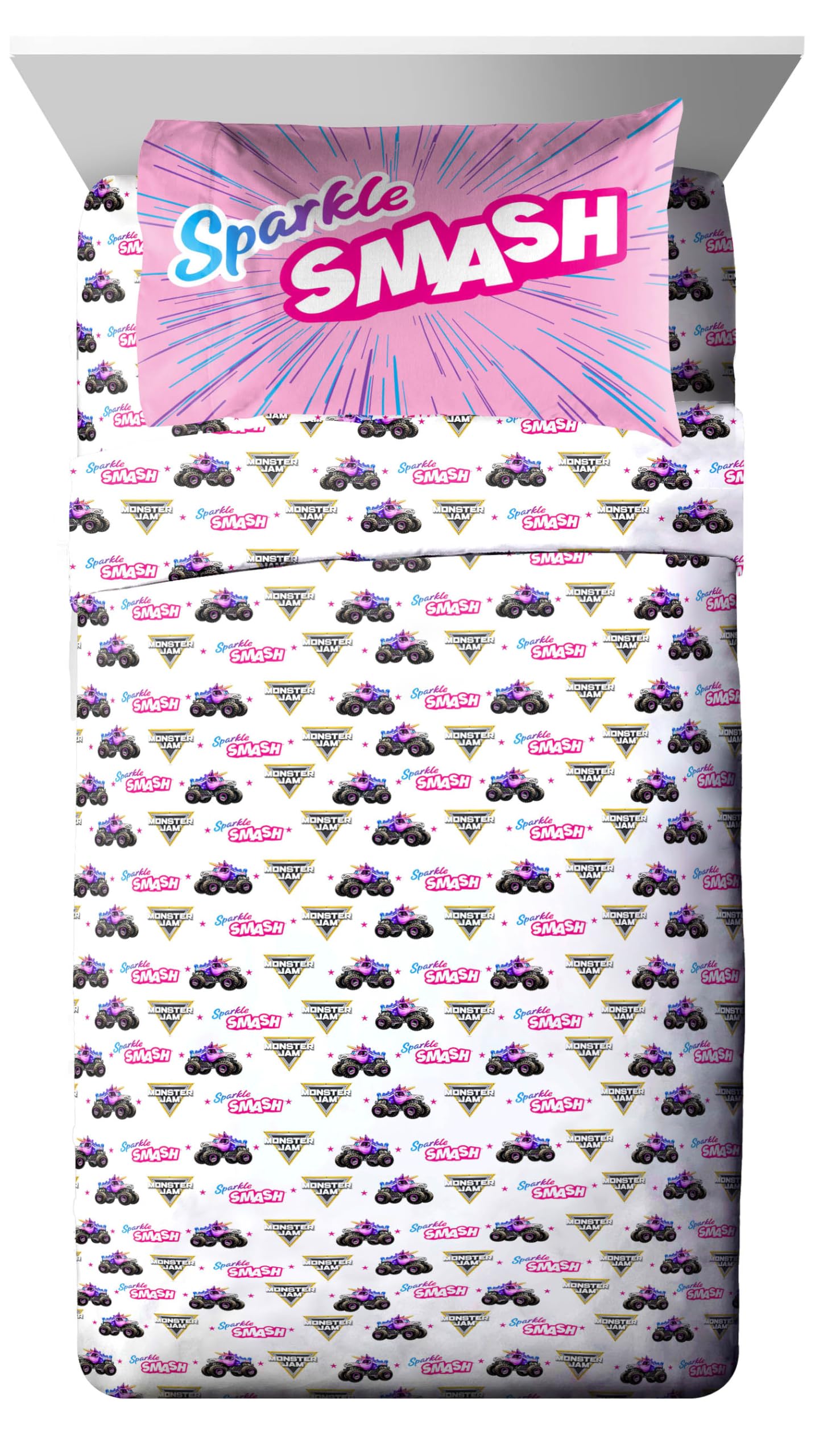Jay Franco Kids Bed Set, Pink, Monster Jam, 5 Piece Twin