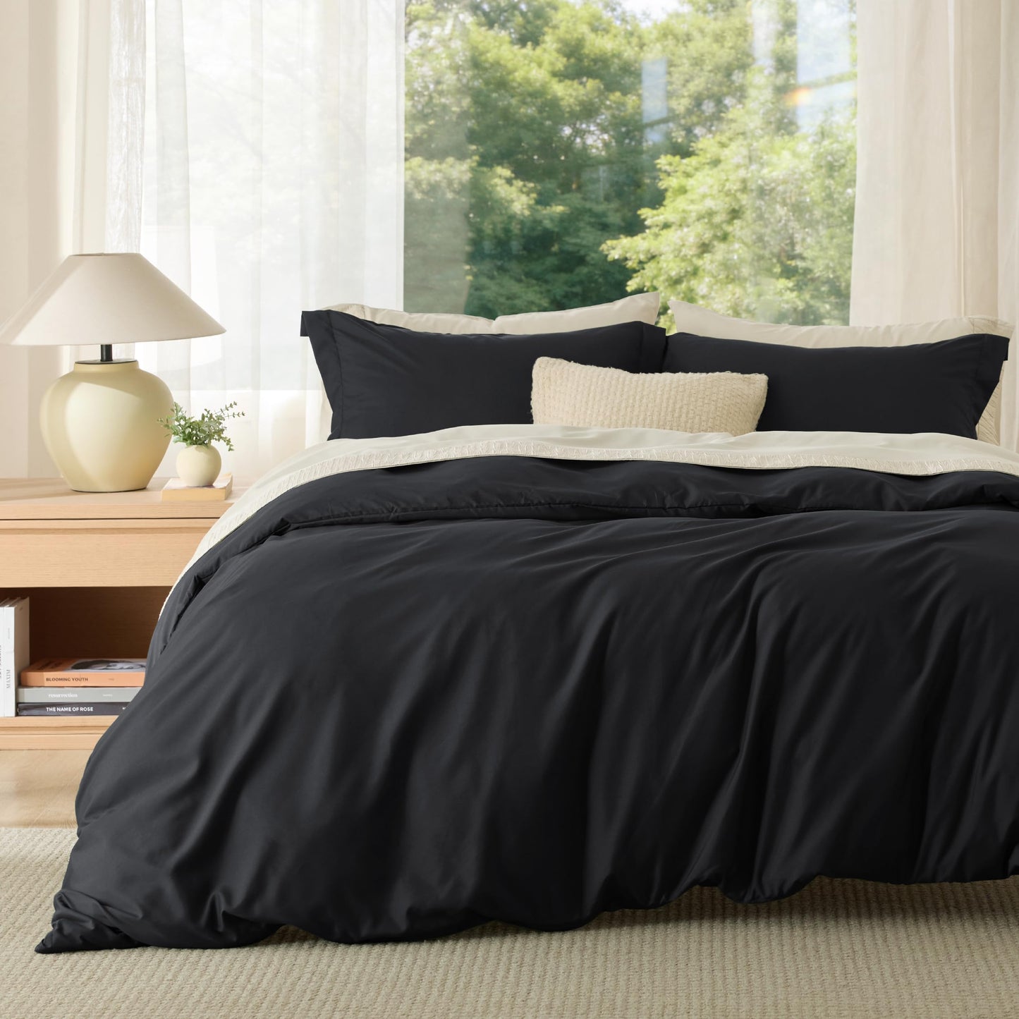 Bedsure Duvet Cover Queen Size - Soft Double Brushed Bedding Set for Kids & Adults, Zipper Closure, 3 Pieces, Includes 1 Duvet Cover (90"x90") & 2 Pillow Shams, NO Comforter, Black