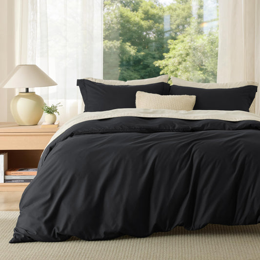 Bedsure Duvet Cover Queen Size - Soft Double Brushed Bedding Set for Kids & Adults, Zipper Closure, 3 Pieces, Includes 1 Duvet Cover (90"x90") & 2 Pillow Shams, NO Comforter, Black
