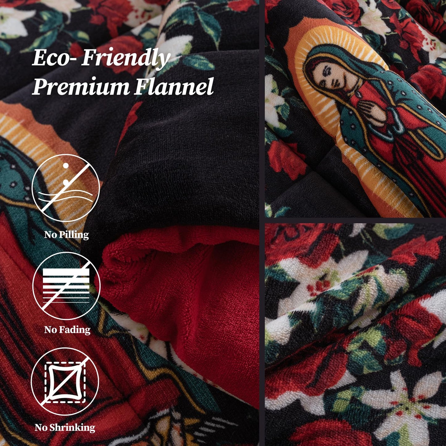 Petrichor Virgin Mary Guadalupe Velvet Flannel Queen Comforter Set-Luxury Fuzzy Heavy Bedding Set,3 Pieces Plush Winter Bed Set with Comforter (90"x90") & 2 Pillow Shams (20"x26")