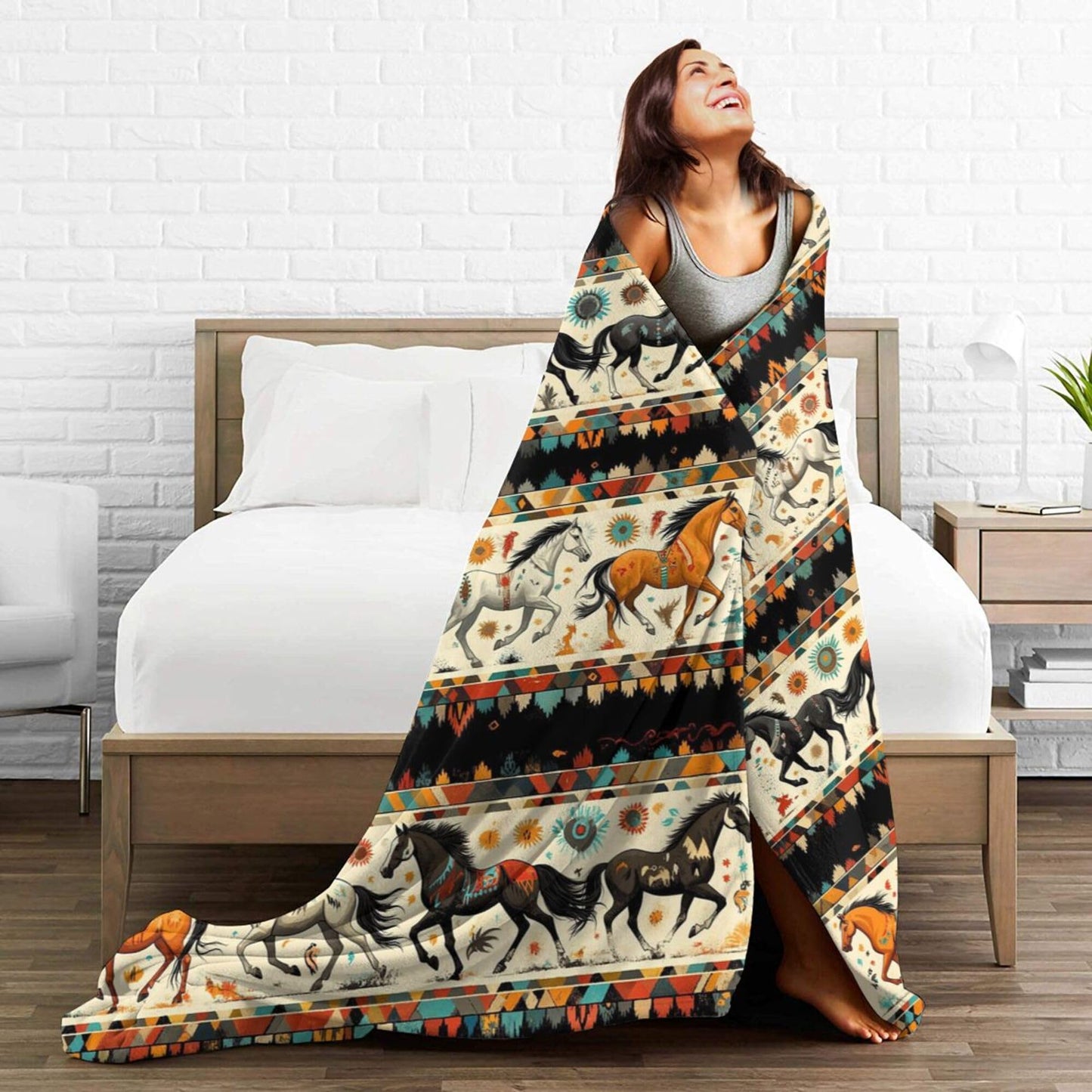 Horse Blanket Horse Fleece Throw Blanket Super Soft Fuzzy Plush Cozy Warm Horses Decor Stuffed Animal Bedding Blankets Gift for Boys, Girls, Men, Women - Kids & Adult 50"x40"