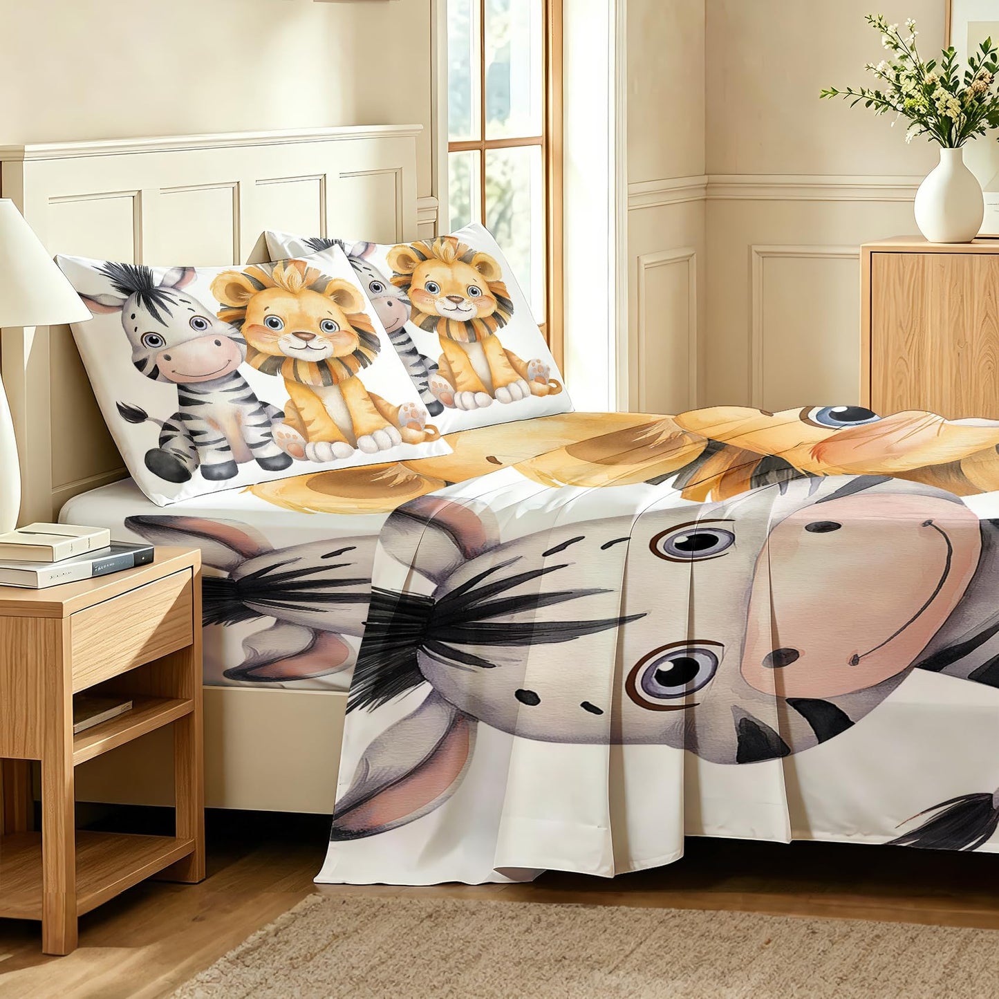 Lion Zebra Bedding Set 3 Pcs Jungle Animal Twin Sheets