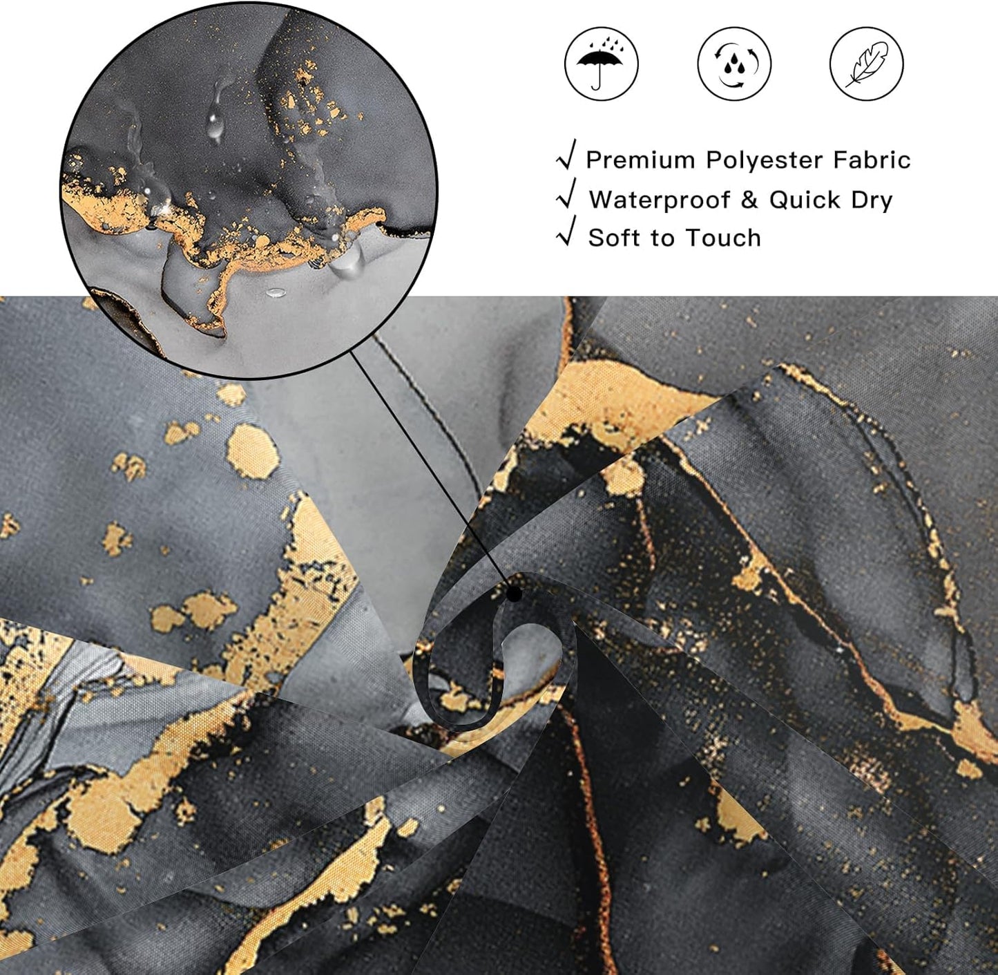 NBVKO 4 Pcs Black Marble Shower Curtain Sets with Rugs Gold Bathroom Sets with Shower Curtain and Rugs Modern Abstract Bathroom Decor Accessories Shower Curtains for Bathroom Toilet Lid Cover