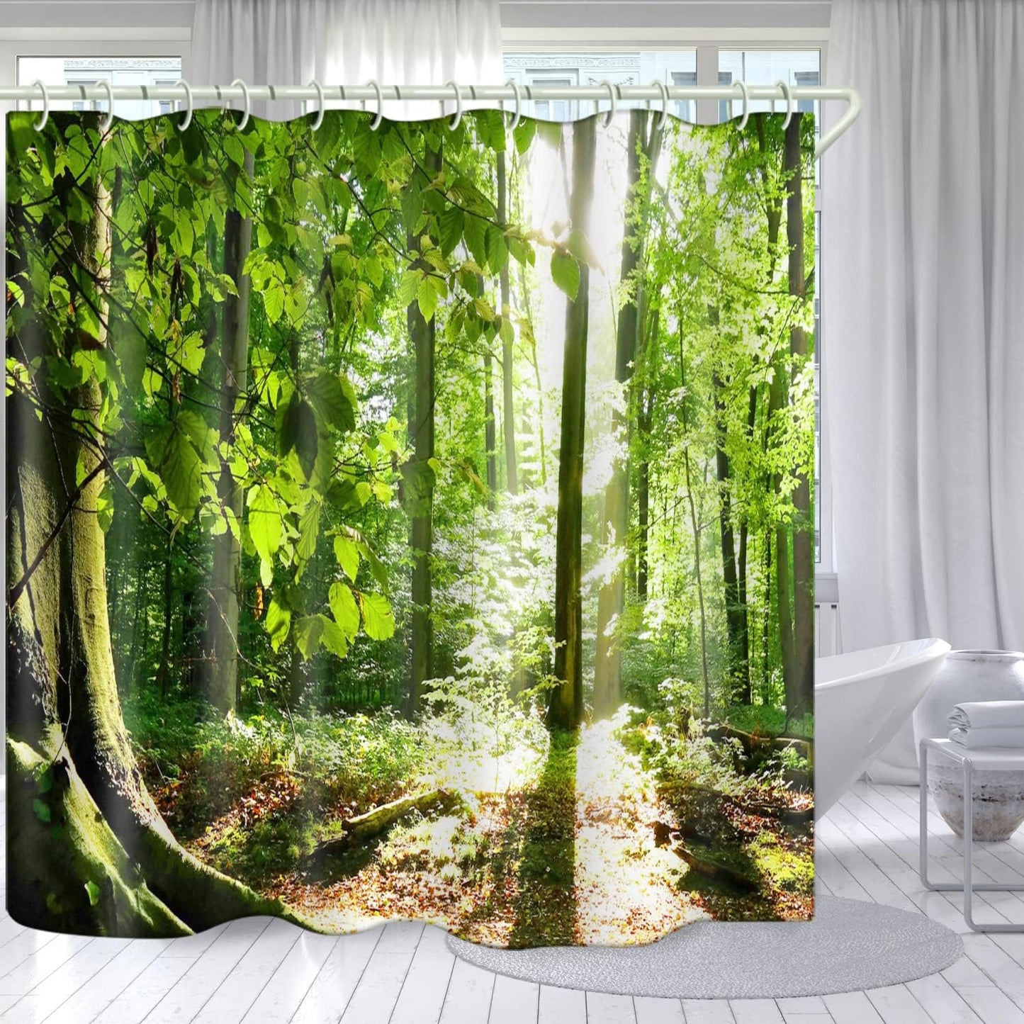 LYFANS Bathroom Uses Tropical Rain Forest 3D Shower Curtain, Bathtub Uses Luxury Standard Shower Curtains 72x72 Inches, Waterproof Washable Fabric Shower Curtain with 12 White Hooks.