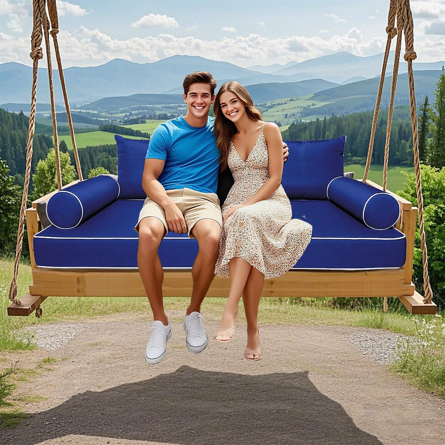 Outdoor Twin Size Daybed Mattress Cover Waterproof, Porch Swing Bed Cushion Covers with Zip,Outdoors Bedding Cushions Pillow Bolster Fitted Sheet Slipcover,ONLY COVER (Navy Blue, 75*39*6inch)