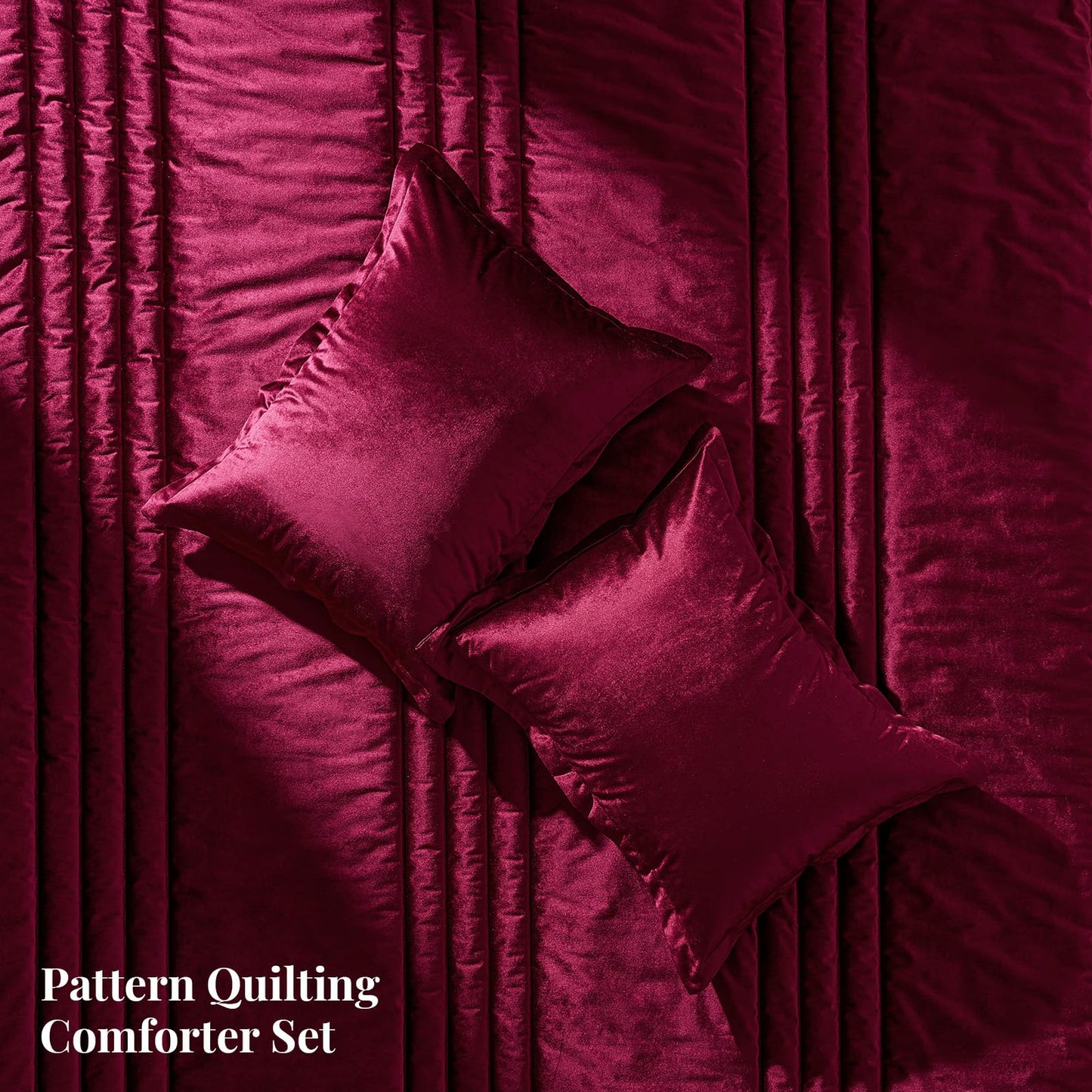 Bedding Velvet King Comforter Sets: Burgundy 3 Pieces Luxury Ultra Soft Bed Set Suitable for All Seasons - Cozy Striped Modern Rustic Lightweight Men Women Bedroom King Size Comforters with 2 Shams