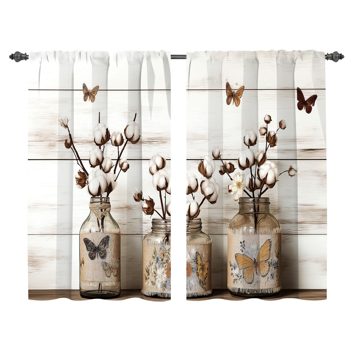 Athjunss Butterfly Kitchen Curtain Cafe Tiers Curtain Rod Pocket for Window Kitchen Farmhouse Bathroom Home Decor 2 Panels 28" W x 36" H