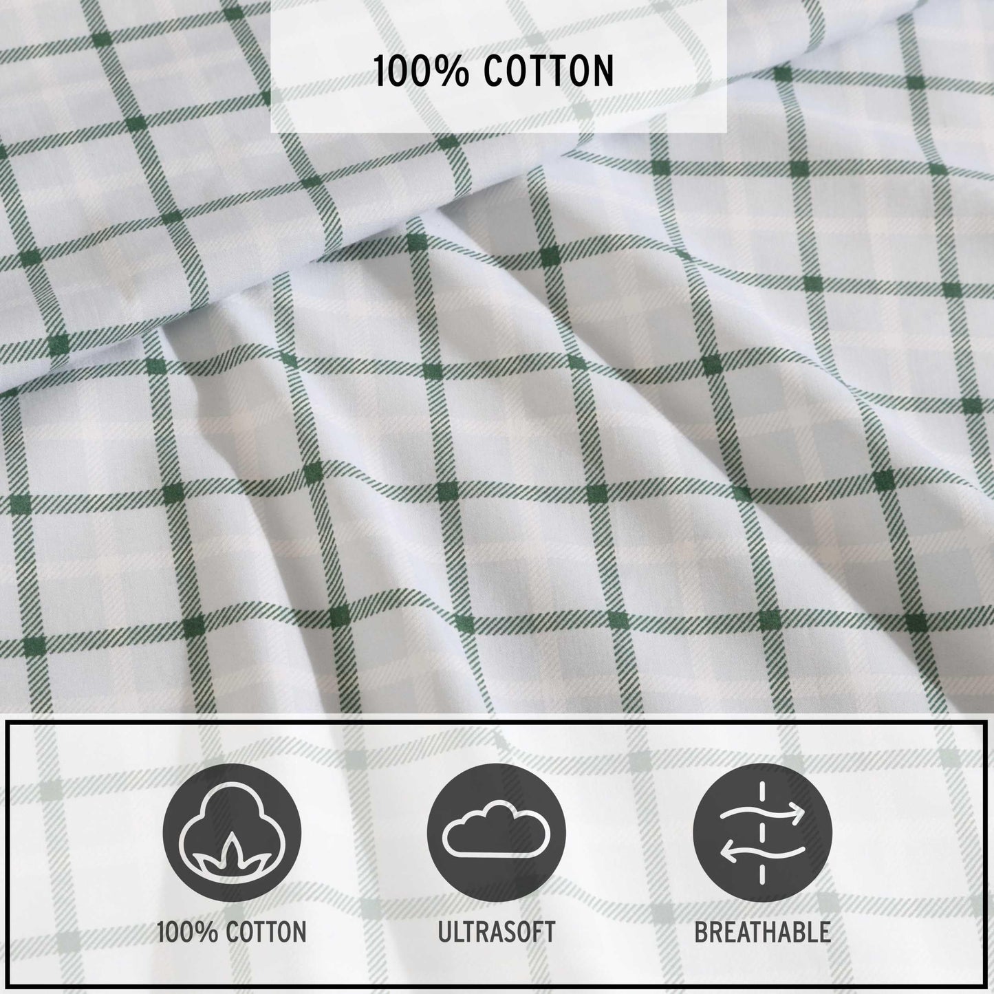 Eddie Bauer - Twin Size Sheet Set, 100% Cotton Percale Bedding, Crisp & Breathable Bed Sheets with Pillowcase, Fully Elastic Fitted Sheet, Deep Pocket Fit (Classic Tattersall Plaid)