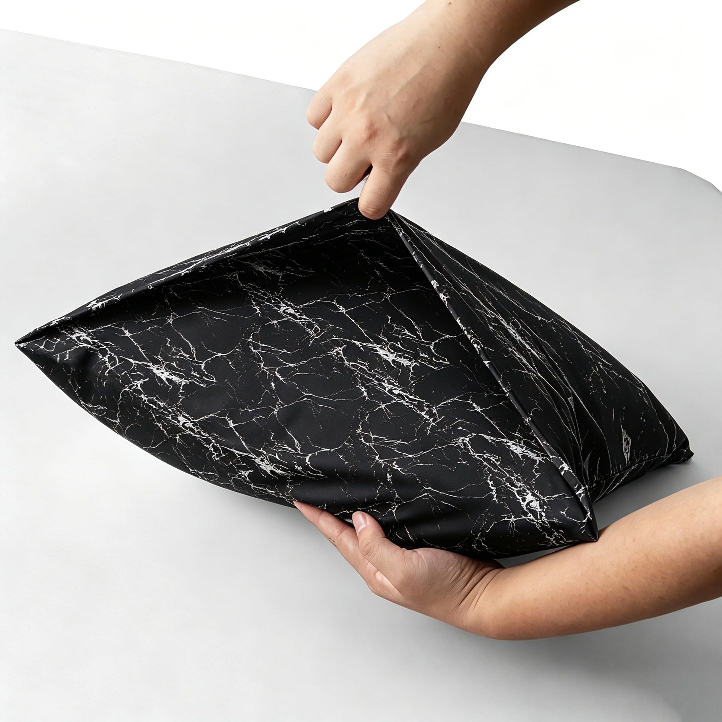 MAG 3PCS Black Marble Fitted Sheet Queen,Soft Microfiber Bed Sheets Included 1 Fitted and 2 Pillowcases,14 Inches Deep (Queen, Black)