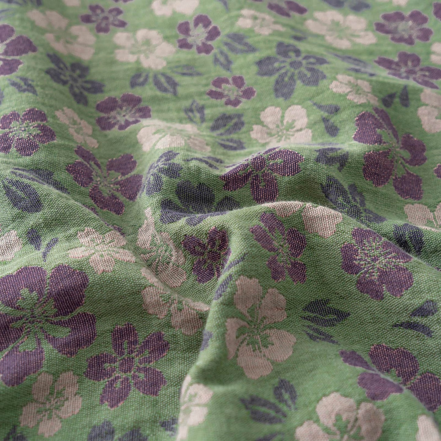 VM VOUGEMARKET Green & Purple Floral Jacquard Duvet Cover Set Queen,Breathable Double Layer Gauze Farmhouse Style Bedding Set for Home