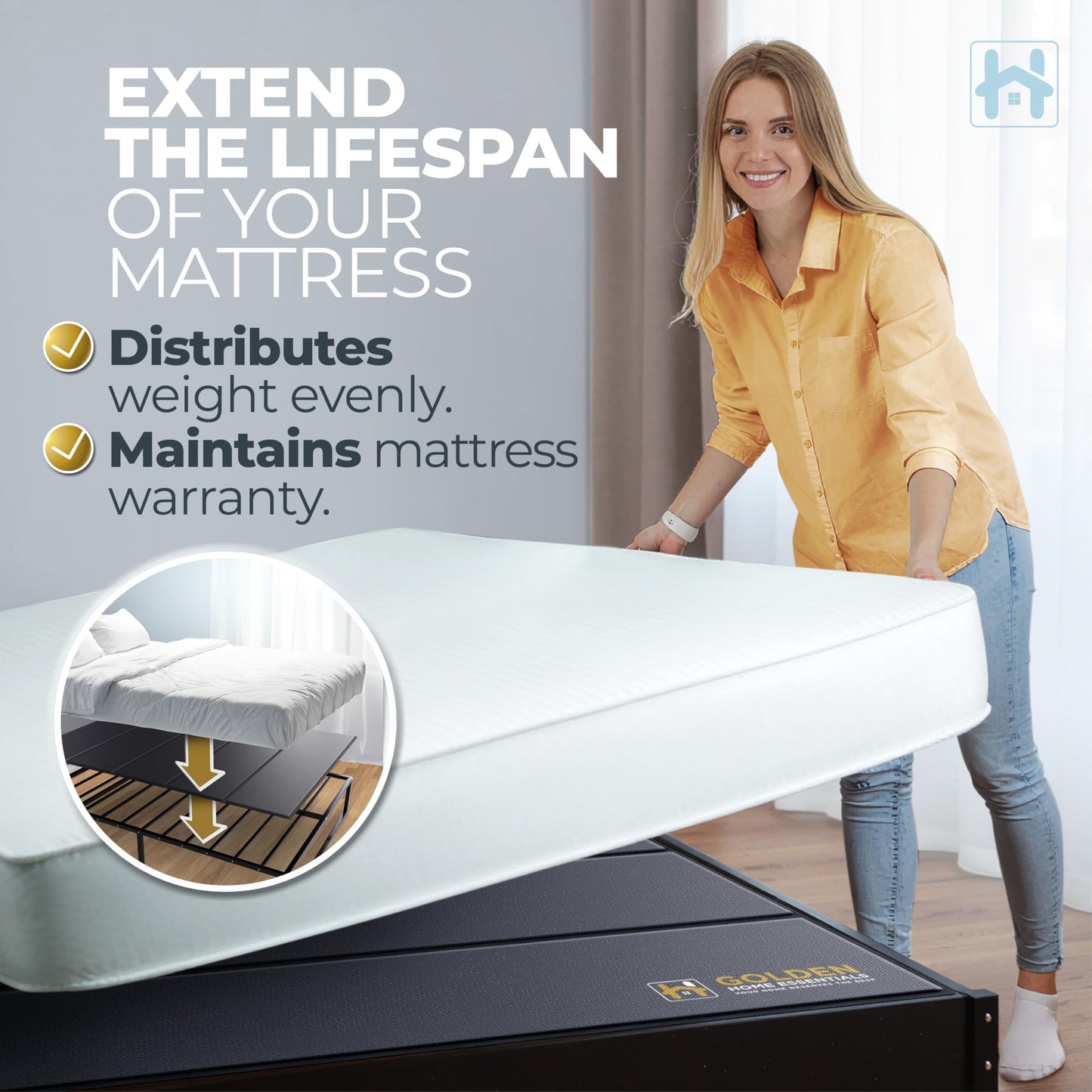 Golden Home Essentials 58in x 80in Heavy Duty Bunkie Board for Queen Size Bed, Extra Sturdy Bed Board for Frame - Low Profile Under Mattress Support Board to Stop Sagging Mattress