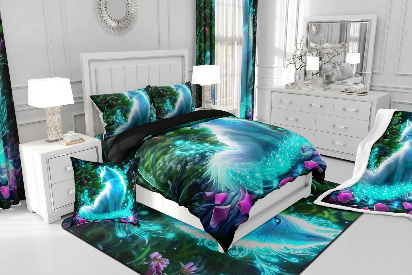 Feelyou Fox Comforter Set Twin Size Kids Cute Cartoon Fox Bedding Set for Boys Girls Teens Glitter Animal Comforter Breathable Woodland Fox Duvet Set Nature Wildlife Quilt Set