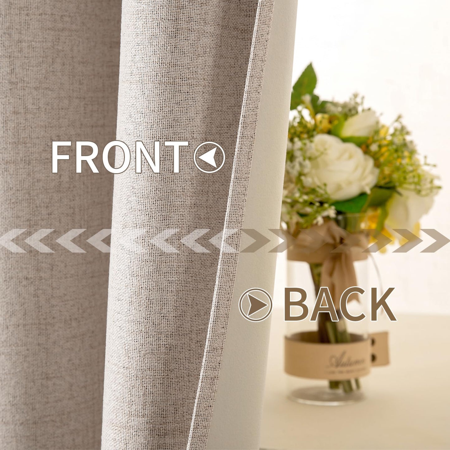 MIULEE 100% Blackout Linen Textured Curtains for Bedroom Solid Thermal Insulated Natural Beige Grommet Room Darkening Curtains & Drapes Luxury Decor for Living Room 52 x 84 Inch (2 Panels)