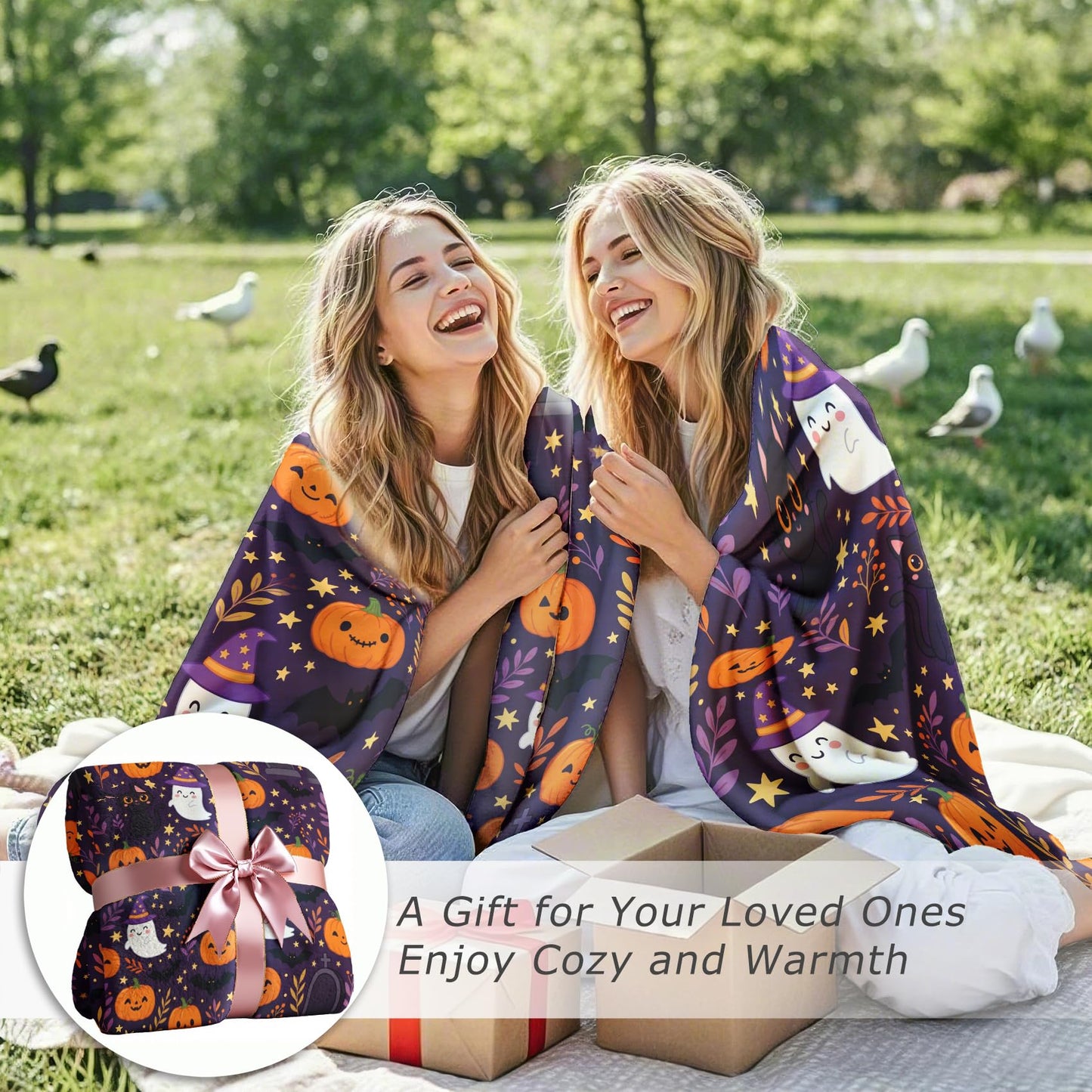 GEDAEUBA Pumpkin Blanket Cute - Halloween Ghost Jack O Lantern Bat Black Cat Fleece Blanket Throw, Soft Cozy Blankets & Throws for Couch, Bed, and Sofa, 50x60 inches