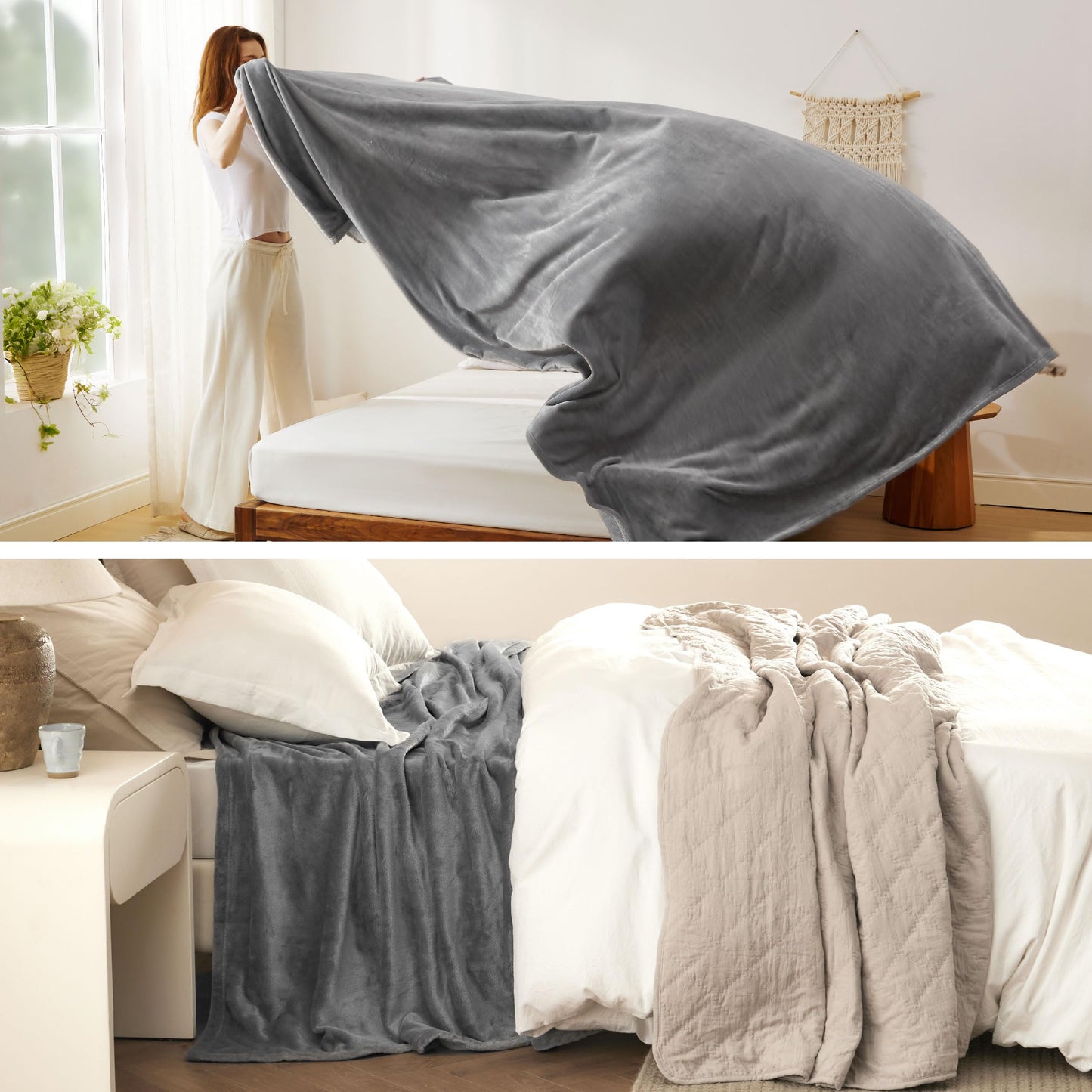 Bedsure GentleSoft Fleece Bed Blankets Queen Size Grey - Soft Warm Outdoor Picnic Blanket for Camping Travel Lightweight Cozy Anti-Static, Room Home Decor Gifts for Husband and Men, 90x90 inches