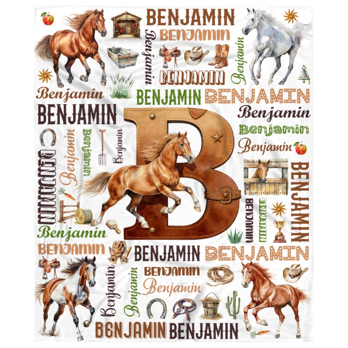 Custom Horse Blanket,Personalized Horse Gifts,Soft Flannel Throw for Bed Sofa,Lightweight,40 x 30in