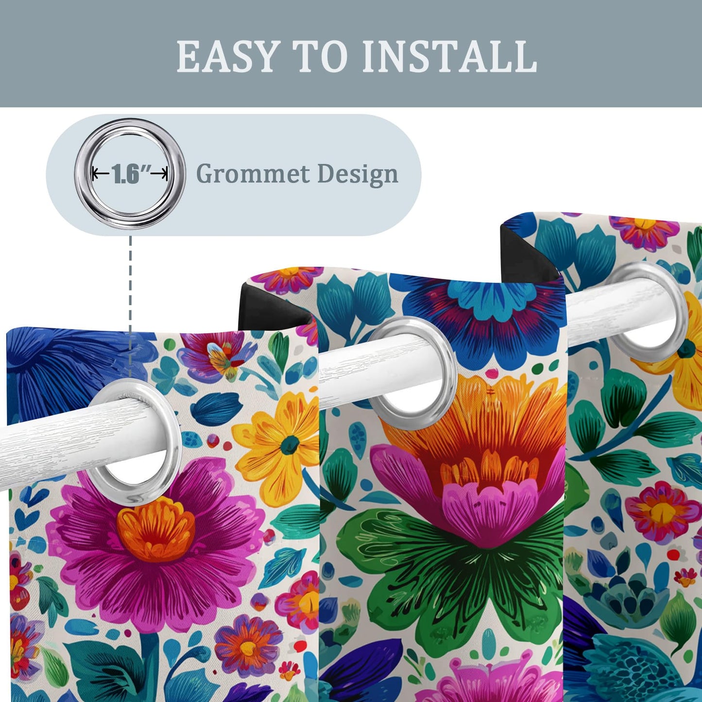 Mexican Floral Bird Bedroom Curtains 39 Inch - Colourful Folk Flower Printed Living Room Curtains, Mexican Floral Bird Home Decor Blackout Window Drapes with Grommet, 2 Panels Set - HL2547