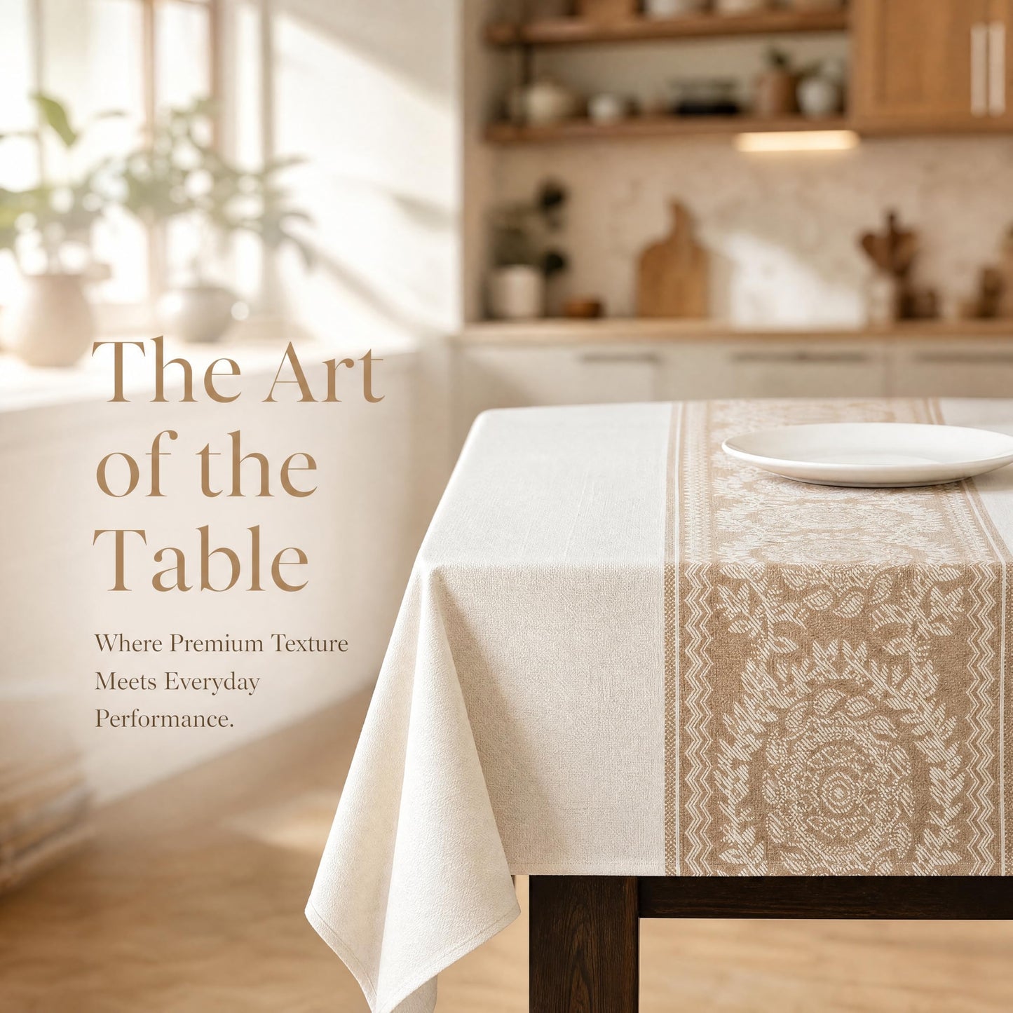 UWWGKK Nordic Beige Linen Tablecloth, Heavy-Duty Rectangle Cover