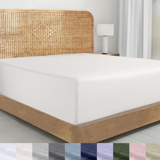 California Design Den 100% Organic Cotton Fitted Sheet Queen Size Only, Percale, Deep Pocket Fitted Sheet Queen, Lightweight, Snug-Fit, Crisp, All Around Elastic, 1 Pc - True Ivory