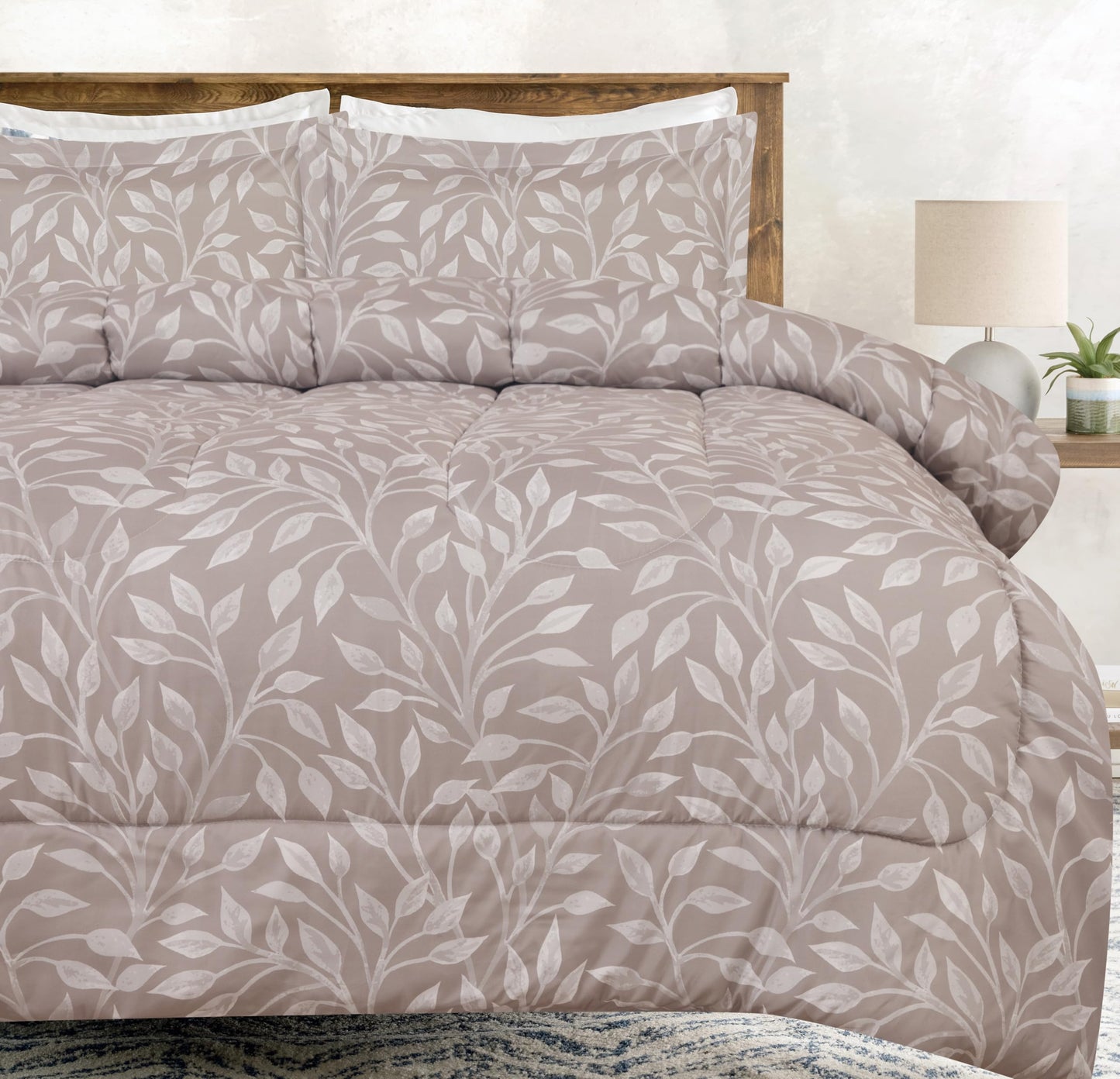 Chanasya Premium King Size Tan Leaf Comforter Set – Soft Microfiber Botanical Bedding – 3 Piece Set with 1 Comforter and 2 Pillow Shams – King