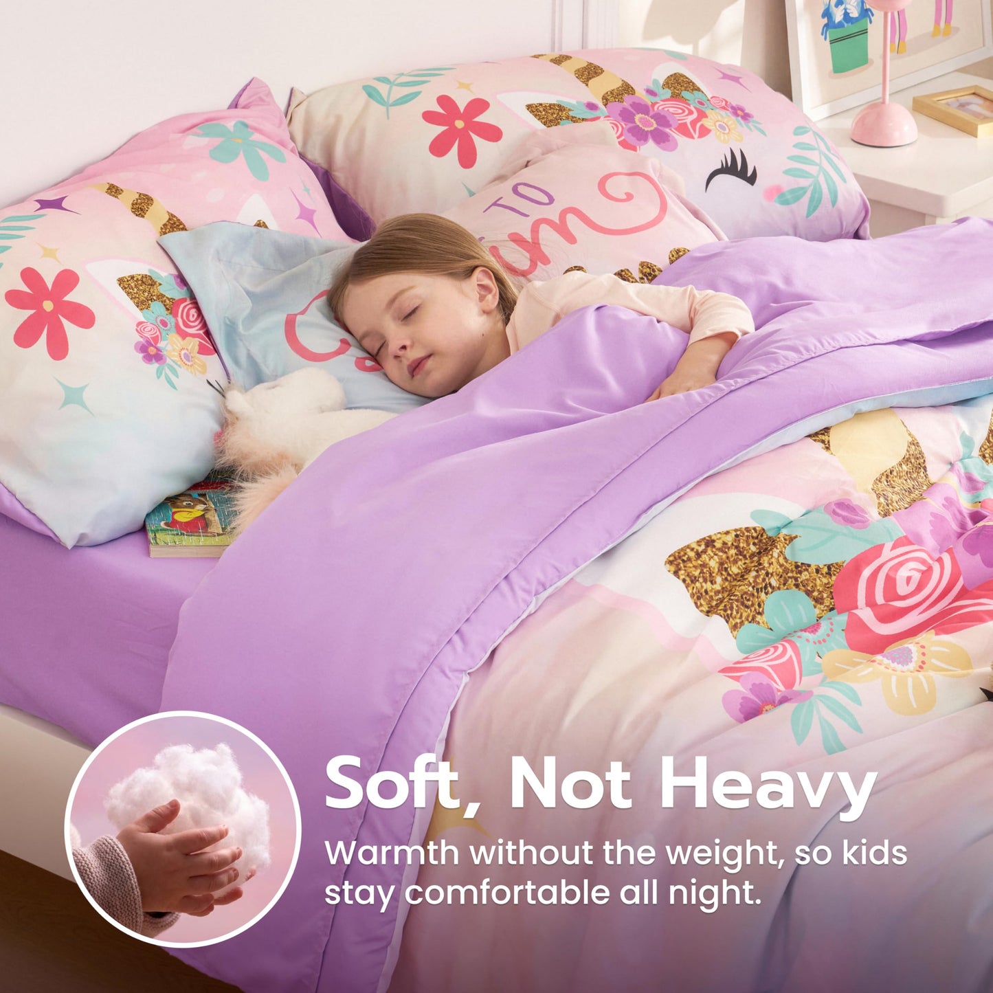 Joiedomi Kid Full Comforter Set 7 Piece Unicorn Bedding Set for Boys Girls Super Soft Microfiber Bed in a Bag with Comforter Sheets Pillowcase & Sham