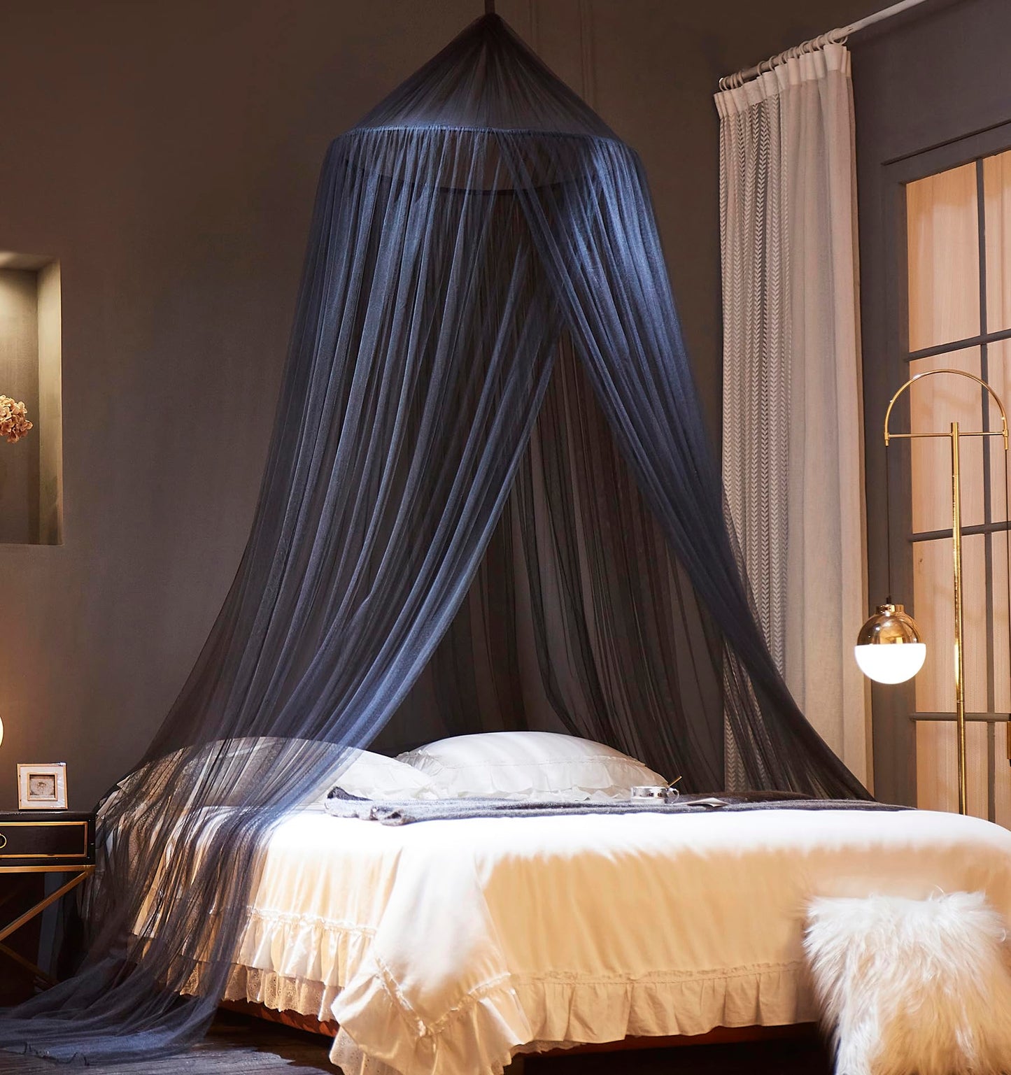 Mengersi Bed Canopy Mosquito Net for Bed, Canopy Bed Curtains, Dome Mosquito Netting Bed Tent, Indoor Outdoor, Black, Full Size