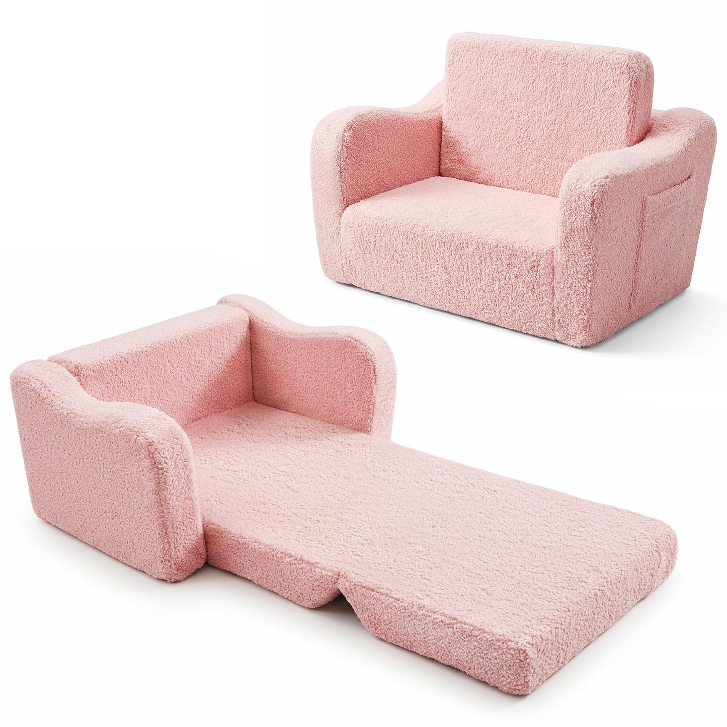 Toddler Couch 2-in-1 Fold Out Toddler Chairs, Soft Comfy Lounger with Washable Cover Pocket, Kids Sofa for Reading, Perfect for Bedroom, Playroom, Living Room, Gift for Girls Boys Age 1-3, Pink