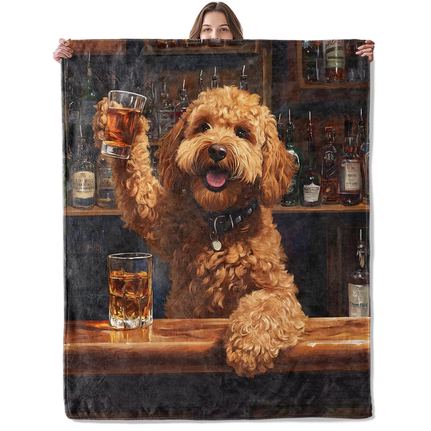 Lugiu Playful Dog Blanket, Lightweight Comfy Wine Glass and Puupy Throw for Couch Sofa Bedroom, Soft Cozy Travel Flannel Whimsical Funny Blankets Gifts for Girls Boys Kids, Home Decor 60×50in